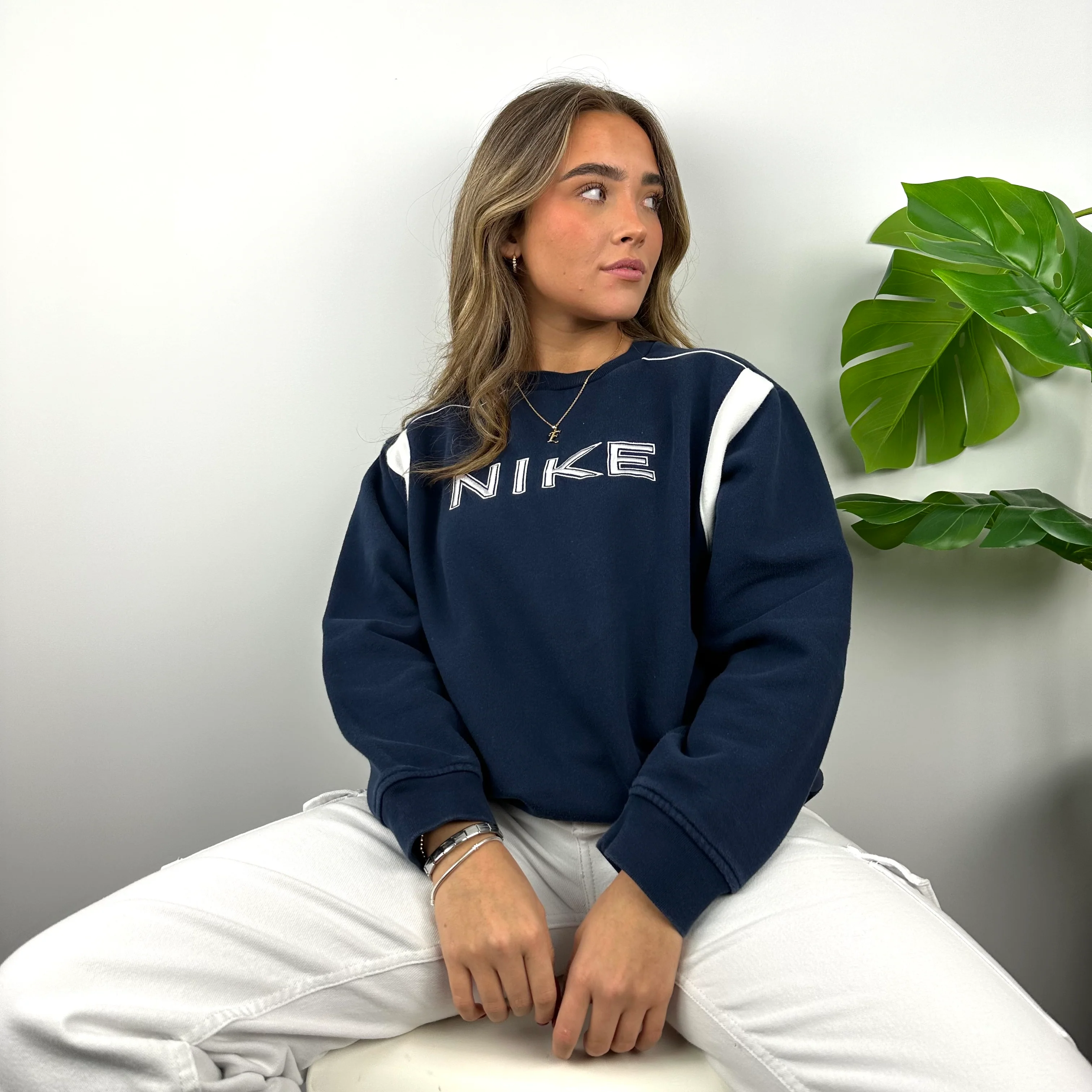 Nike Navy Embroidered Spell Out Sweatshirt (M) - Image 6