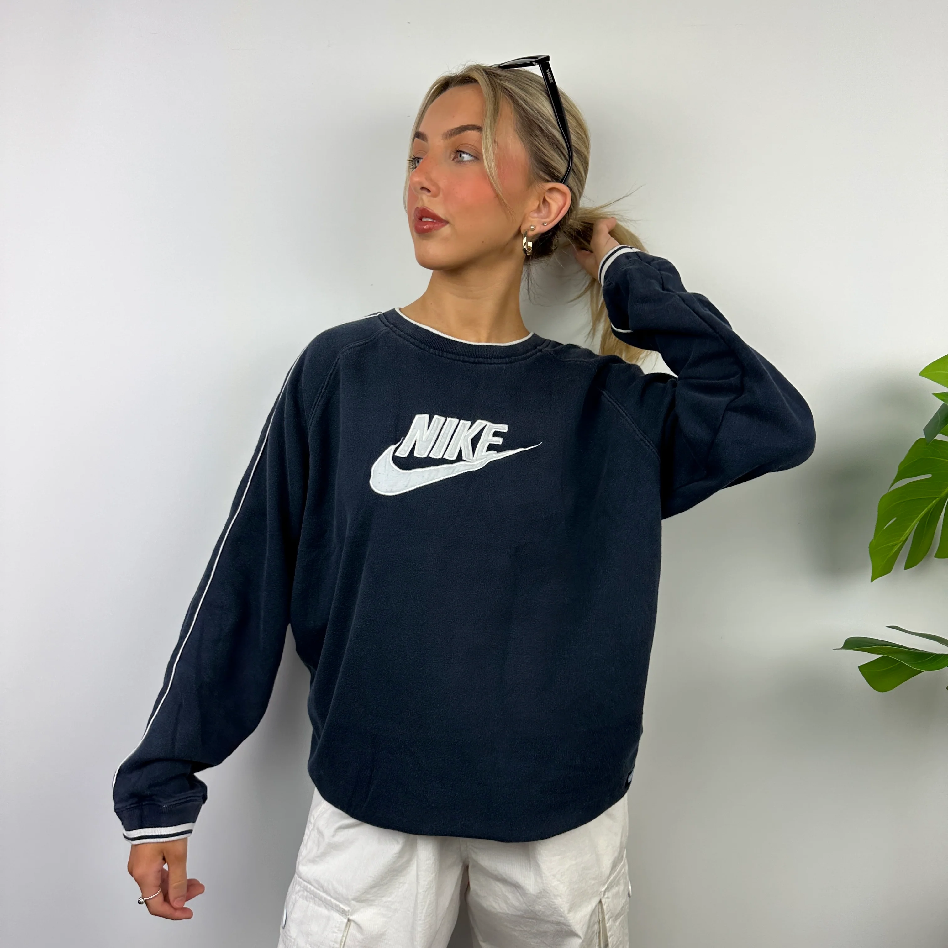 Nike Navy Embroidered Spell Out Sweatshirt (L) - Image 2