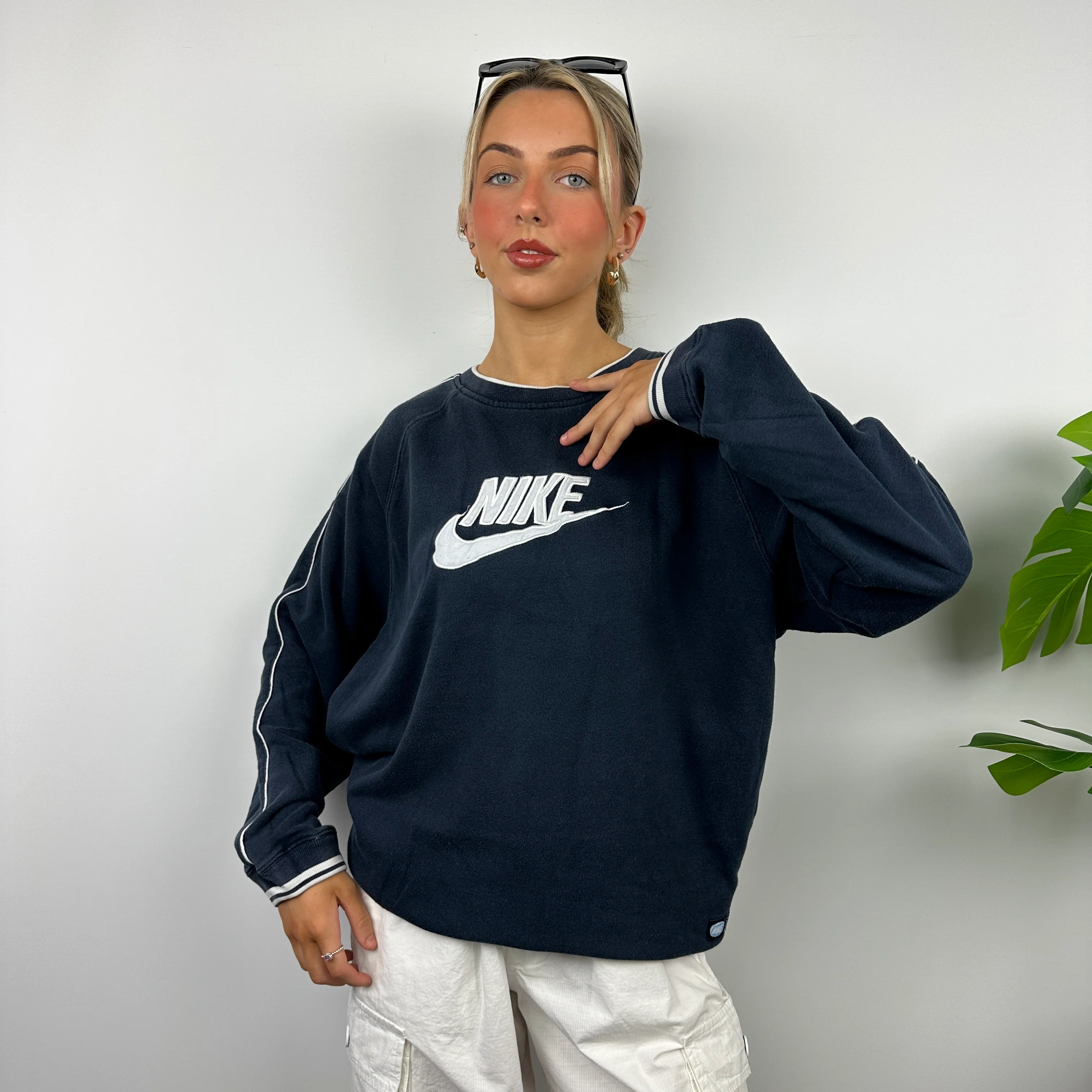 Nike Navy Embroidered Spell Out Sweatshirt (L) - Image 3