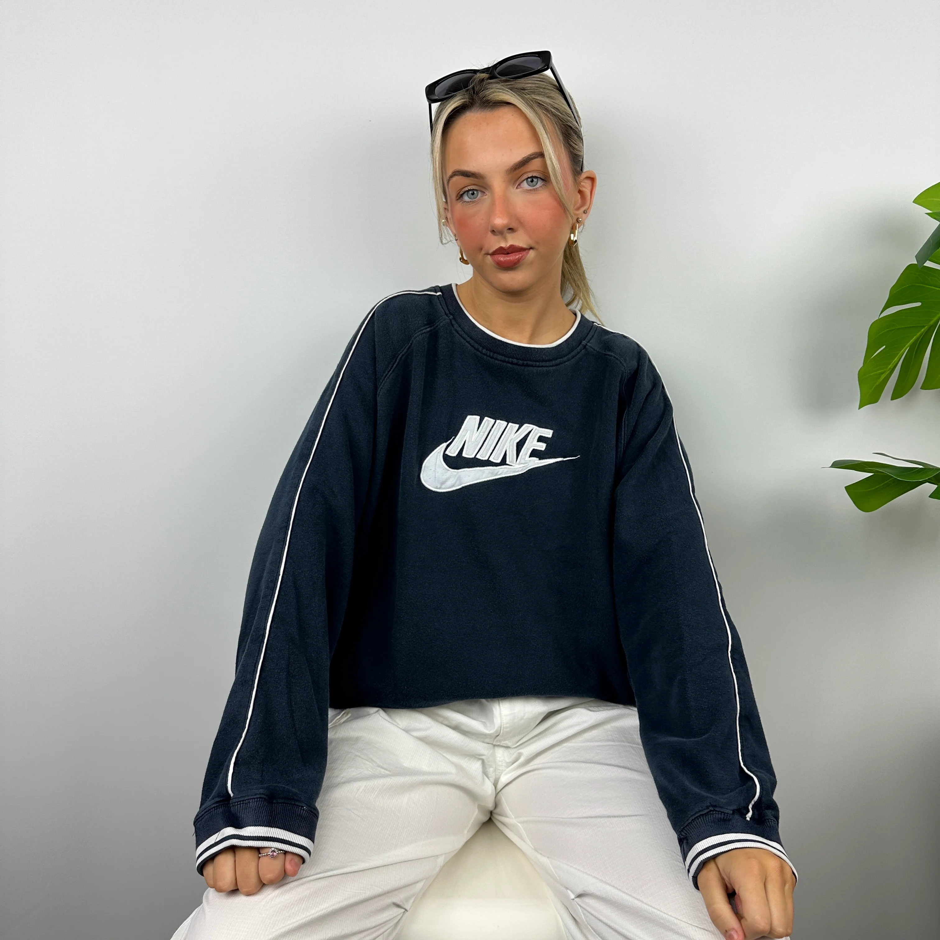 Nike Navy Embroidered Spell Out Sweatshirt (L) - Image 7