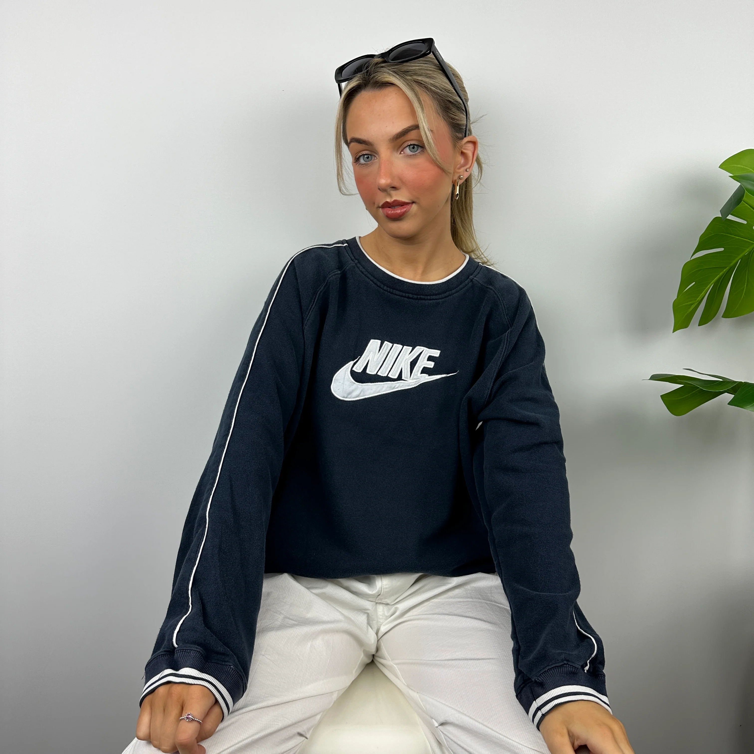 Nike Navy Embroidered Spell Out Sweatshirt (L) - Image 8