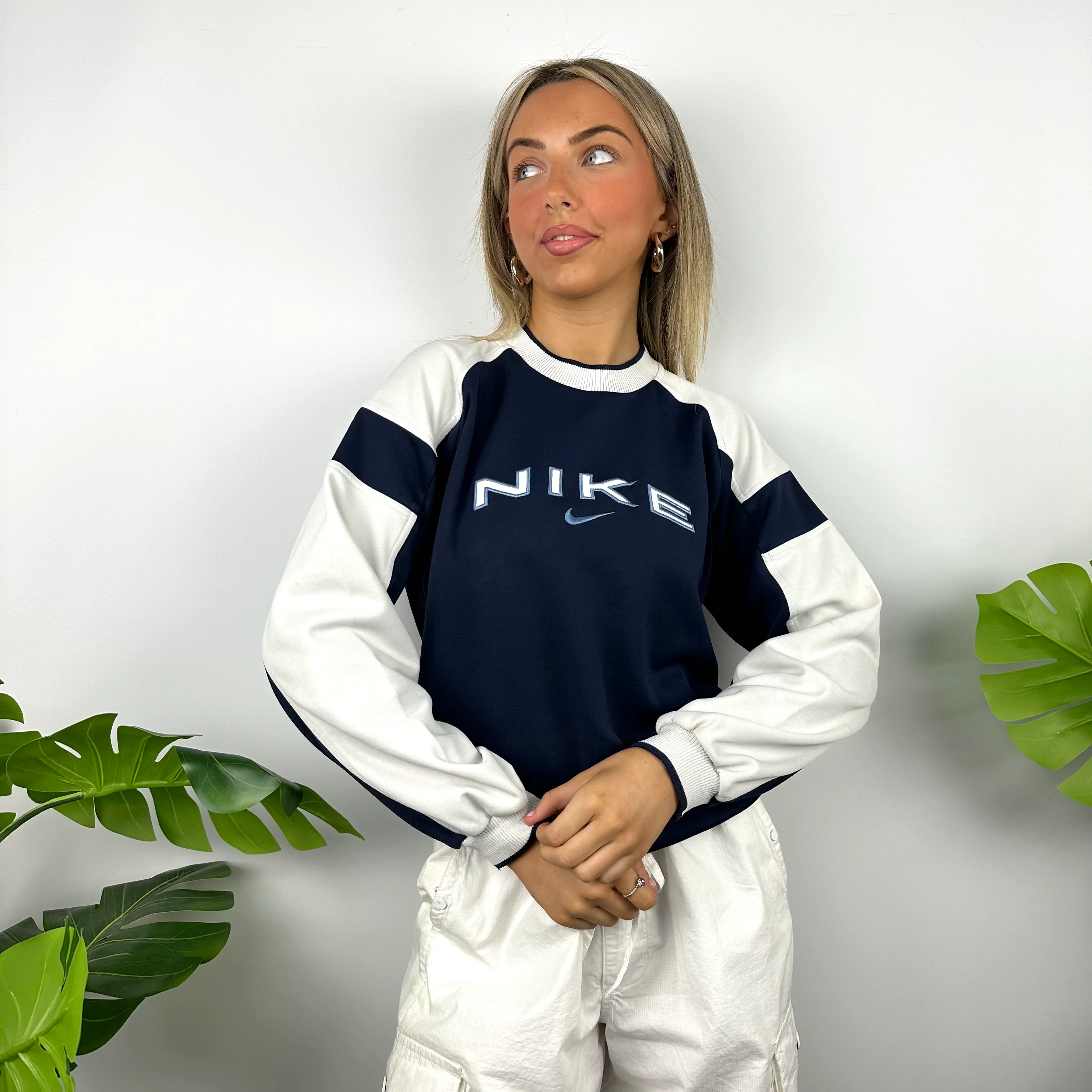Nike Navy Embroidered Spell Out Sweatshirt (S) - Image 2