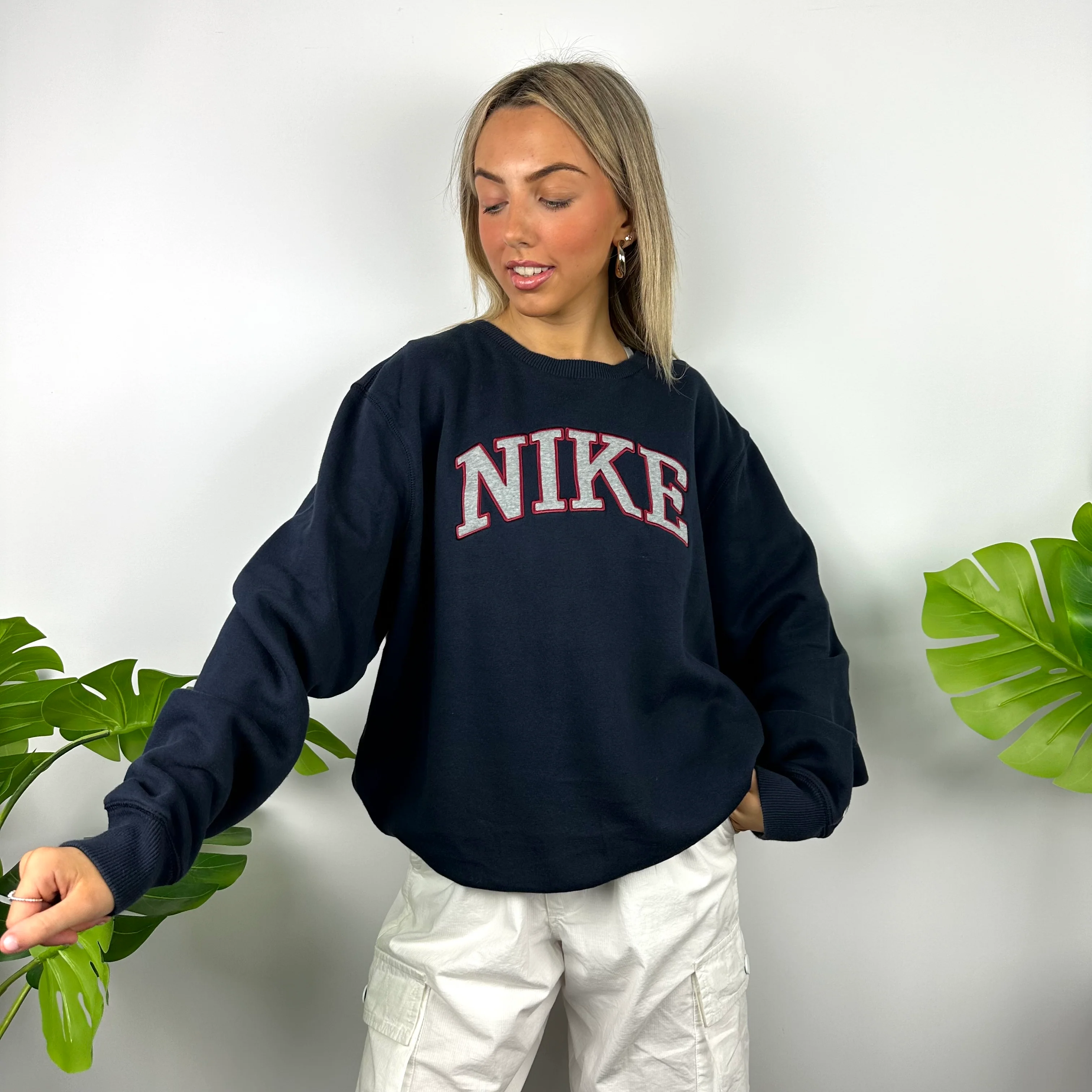 Nike Navy Embroidered Spell Out Sweatshirt (L) - Image 3
