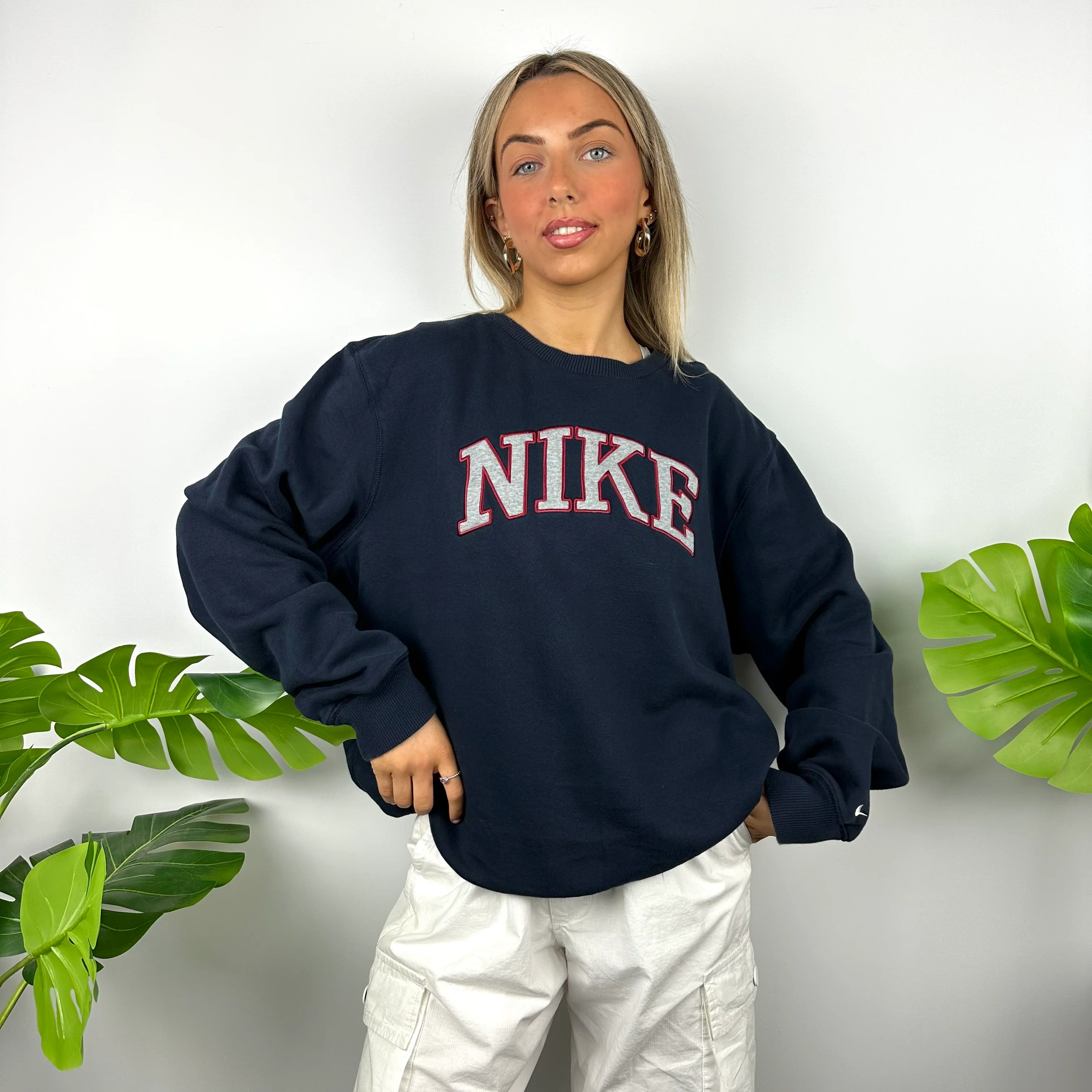 Nike Navy Embroidered Spell Out Sweatshirt (L) - Image 7
