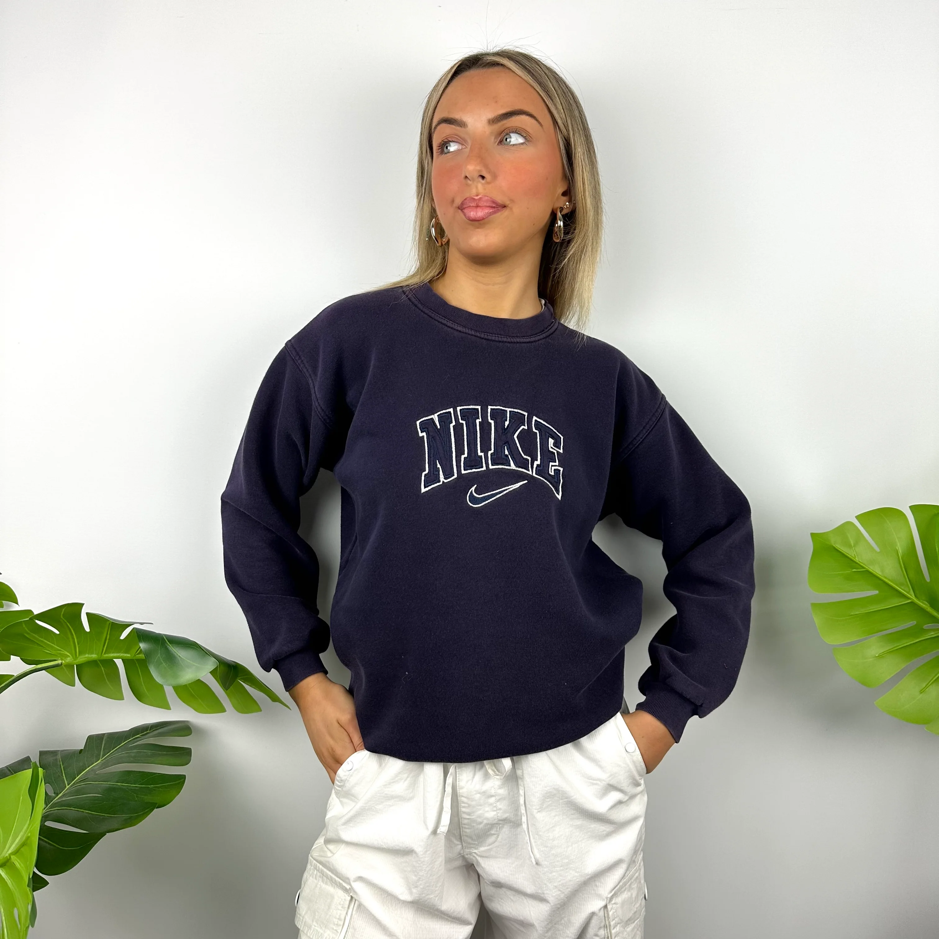 Nike Navy Embroidered Spell Out Sweatshirt (S) - Image 2