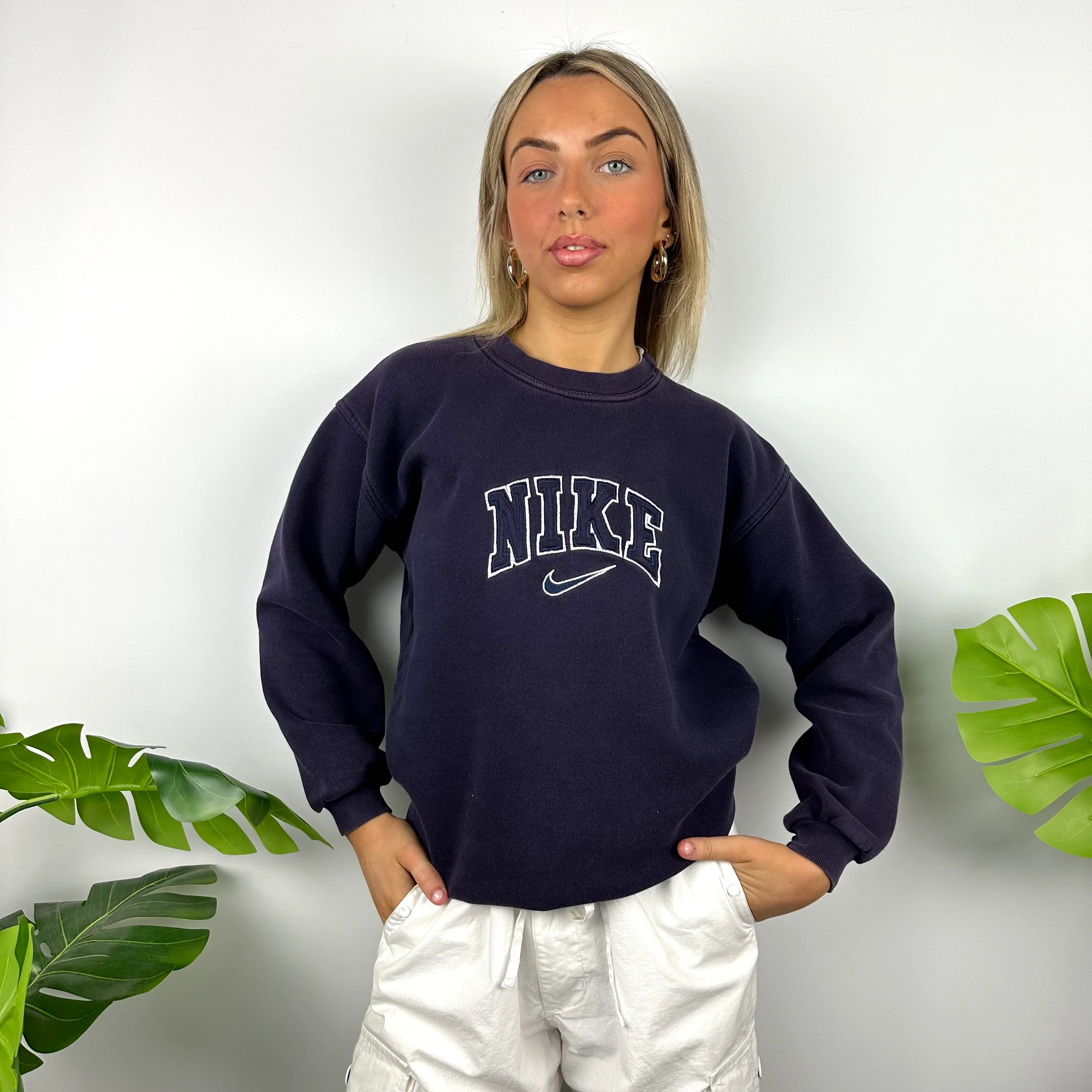 Nike Navy Embroidered Spell Out Sweatshirt (S) - Image 4
