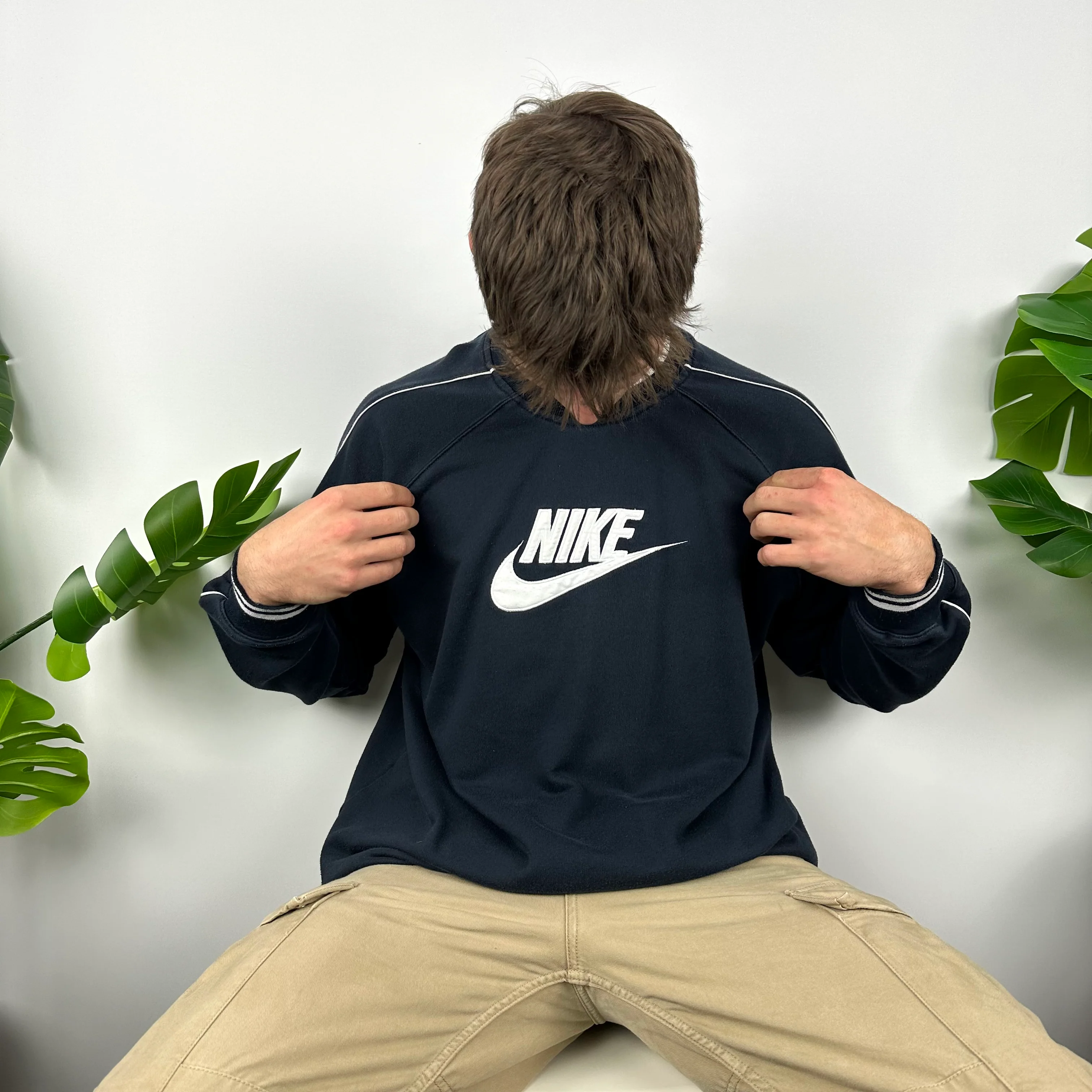 Nike Navy Embroidered Spell Out Sweatshirt (XL) - Image 2