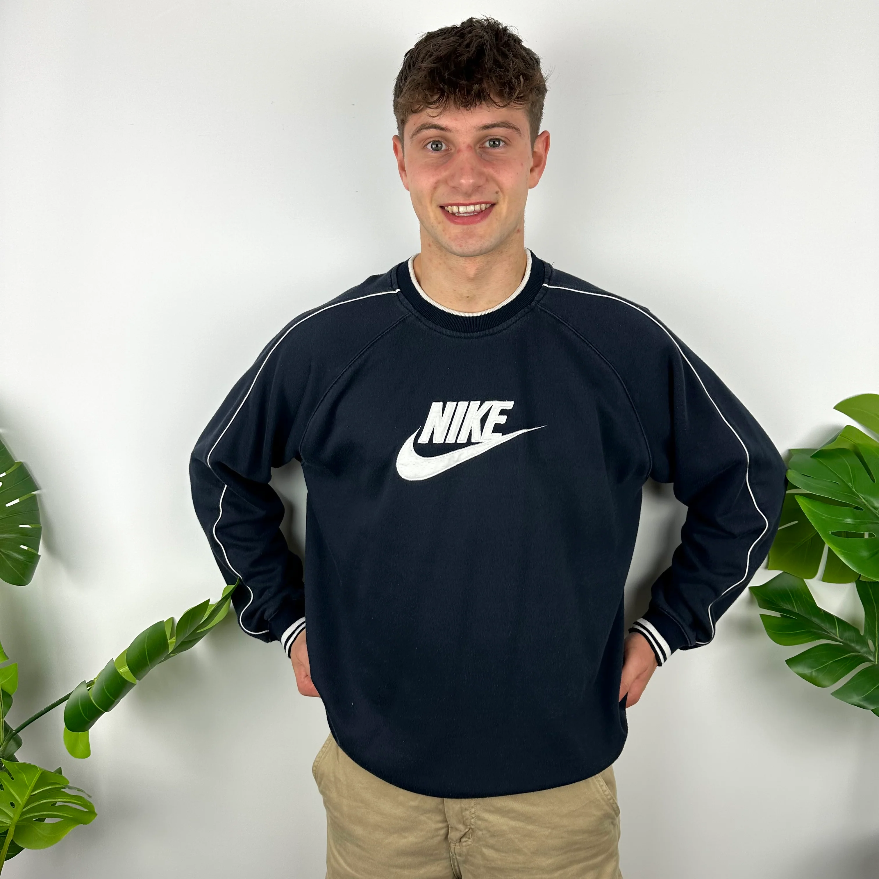Nike Navy Embroidered Spell Out Sweatshirt (XL) - Image 3