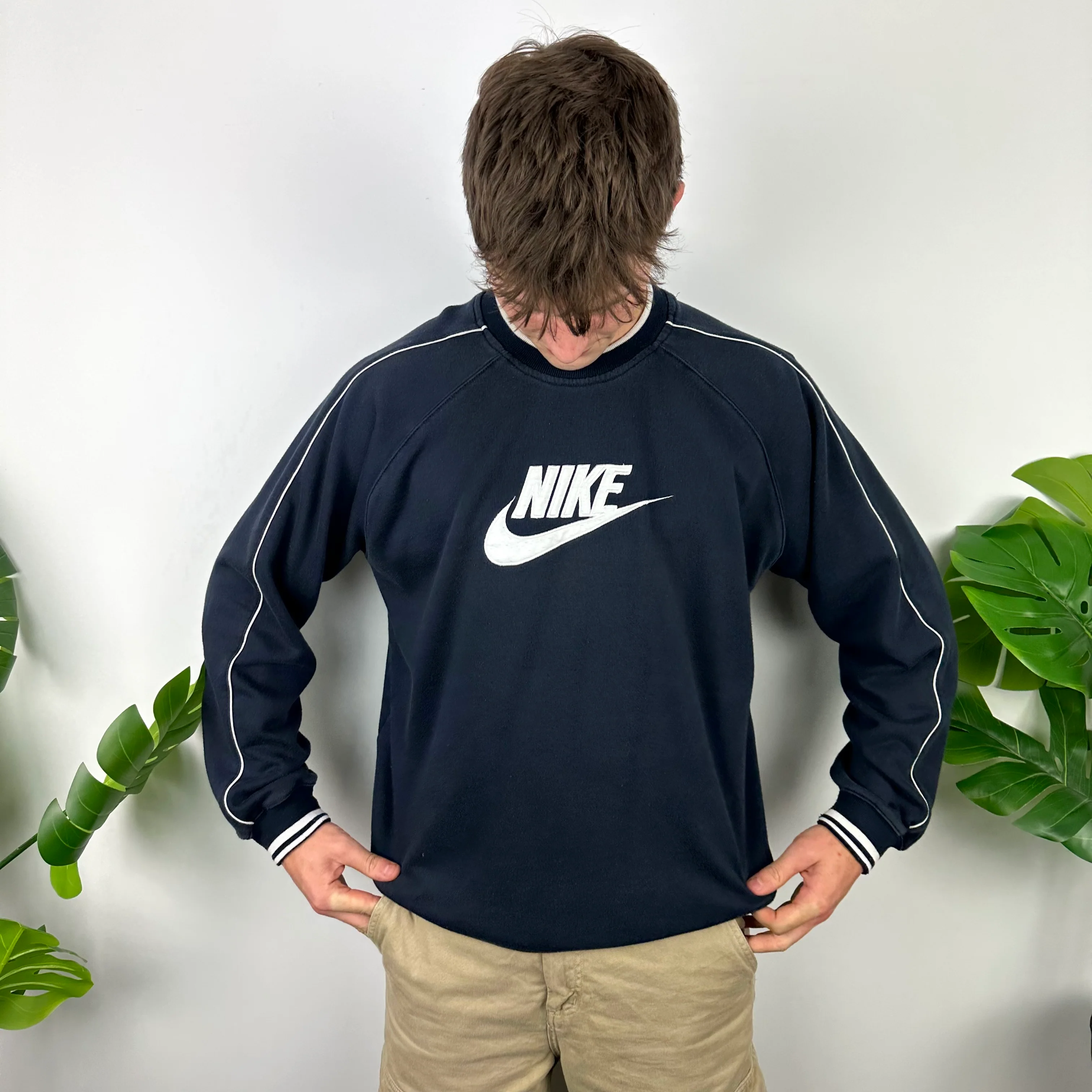 Nike Navy Embroidered Spell Out Sweatshirt (XL) - Image 5
