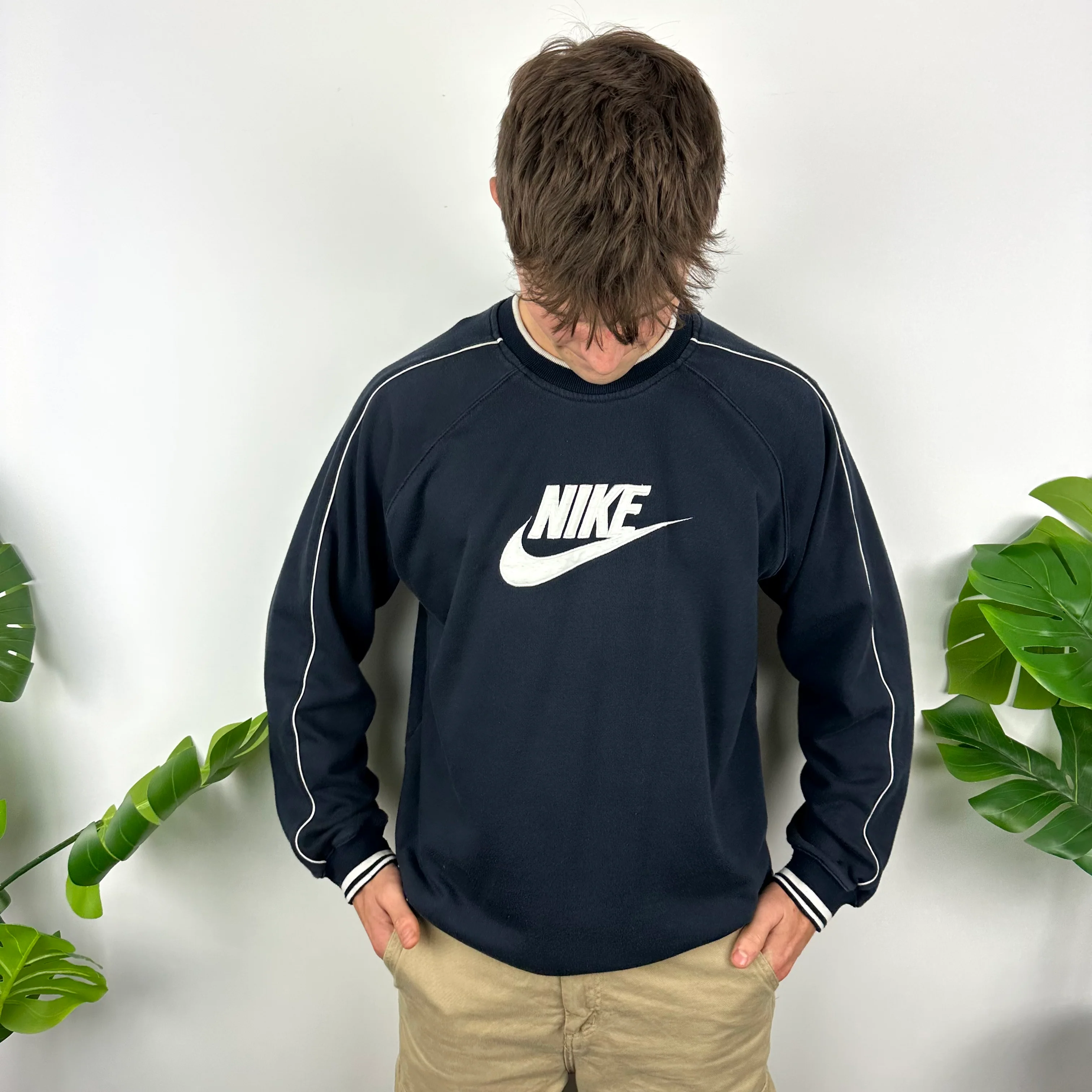 Nike Navy Embroidered Spell Out Sweatshirt (XL) - Image 6