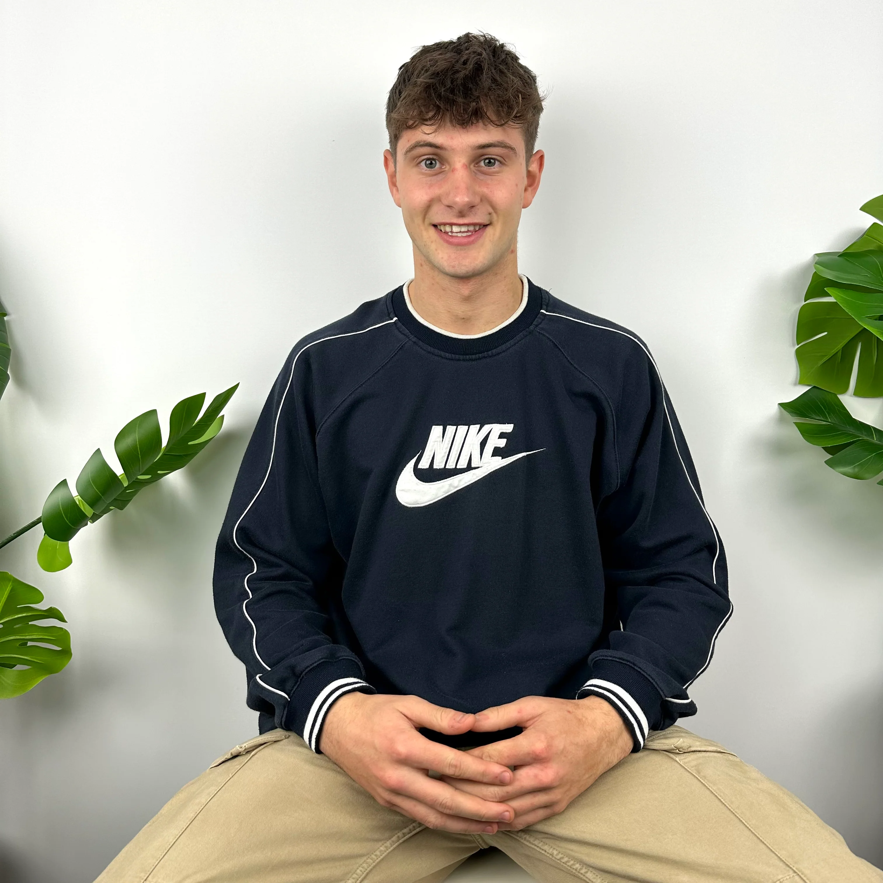 Nike Navy Embroidered Spell Out Sweatshirt (XL) - Image 7