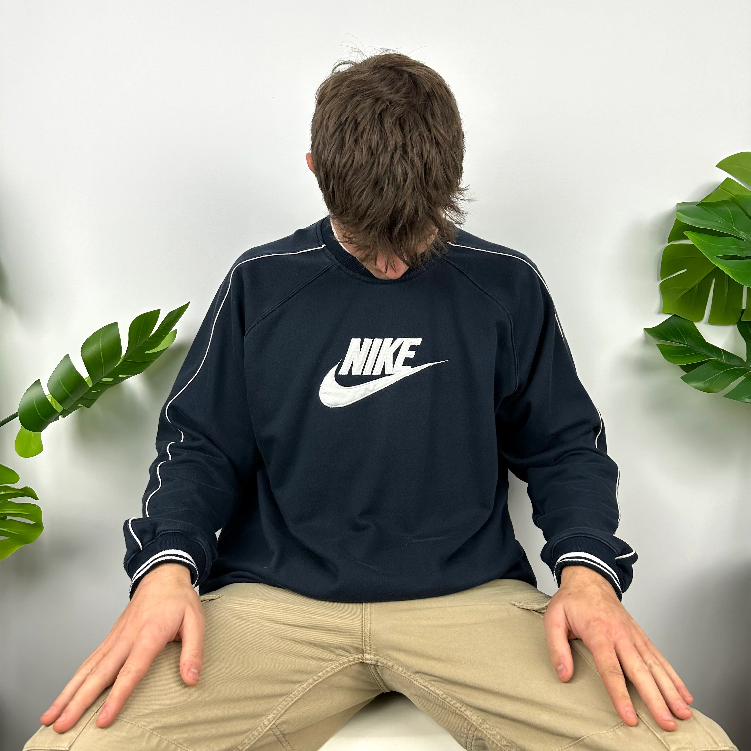 Nike Navy Embroidered Spell Out Sweatshirt (XL) - Image 8