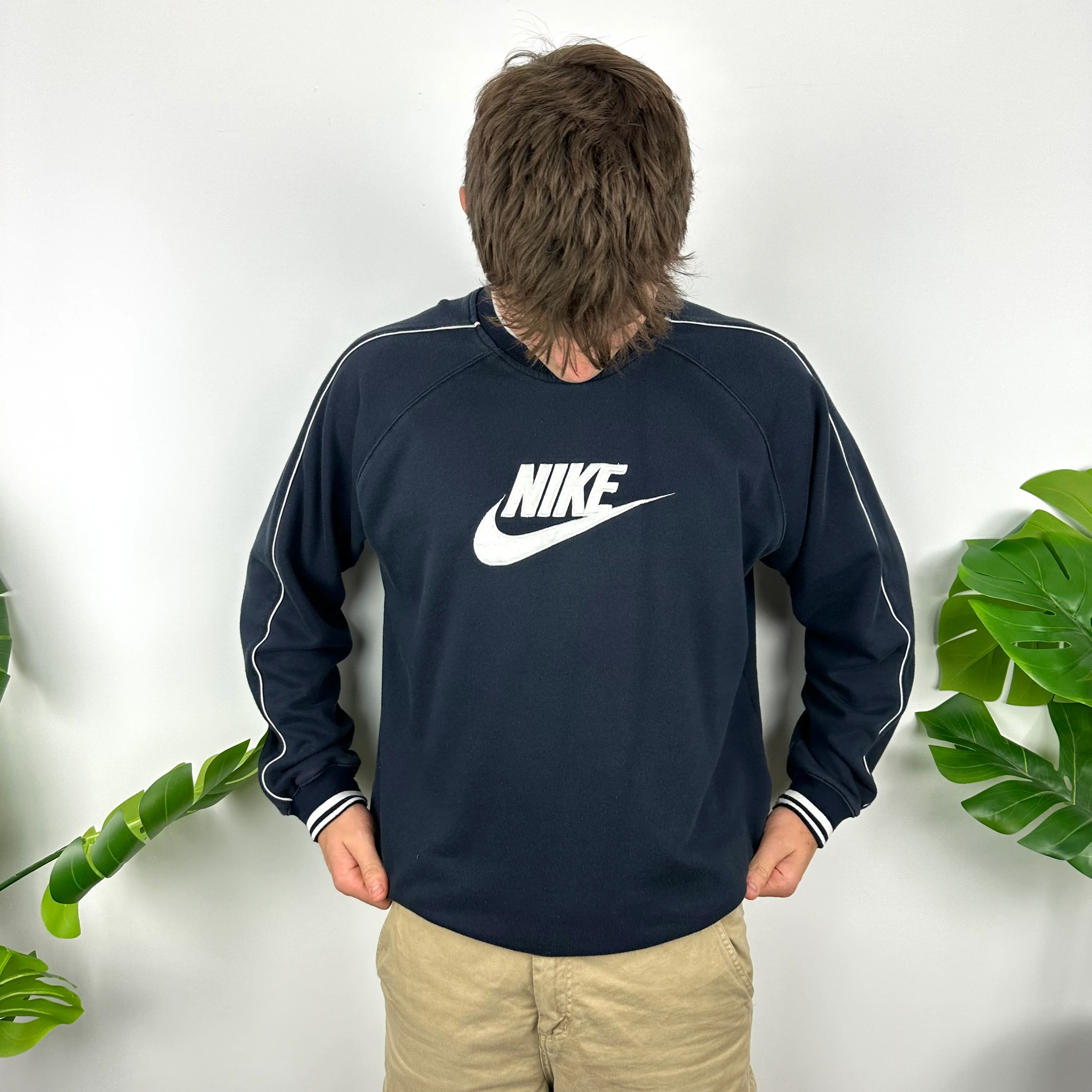 Nike Navy Embroidered Spell Out Sweatshirt (XL) - Image 9