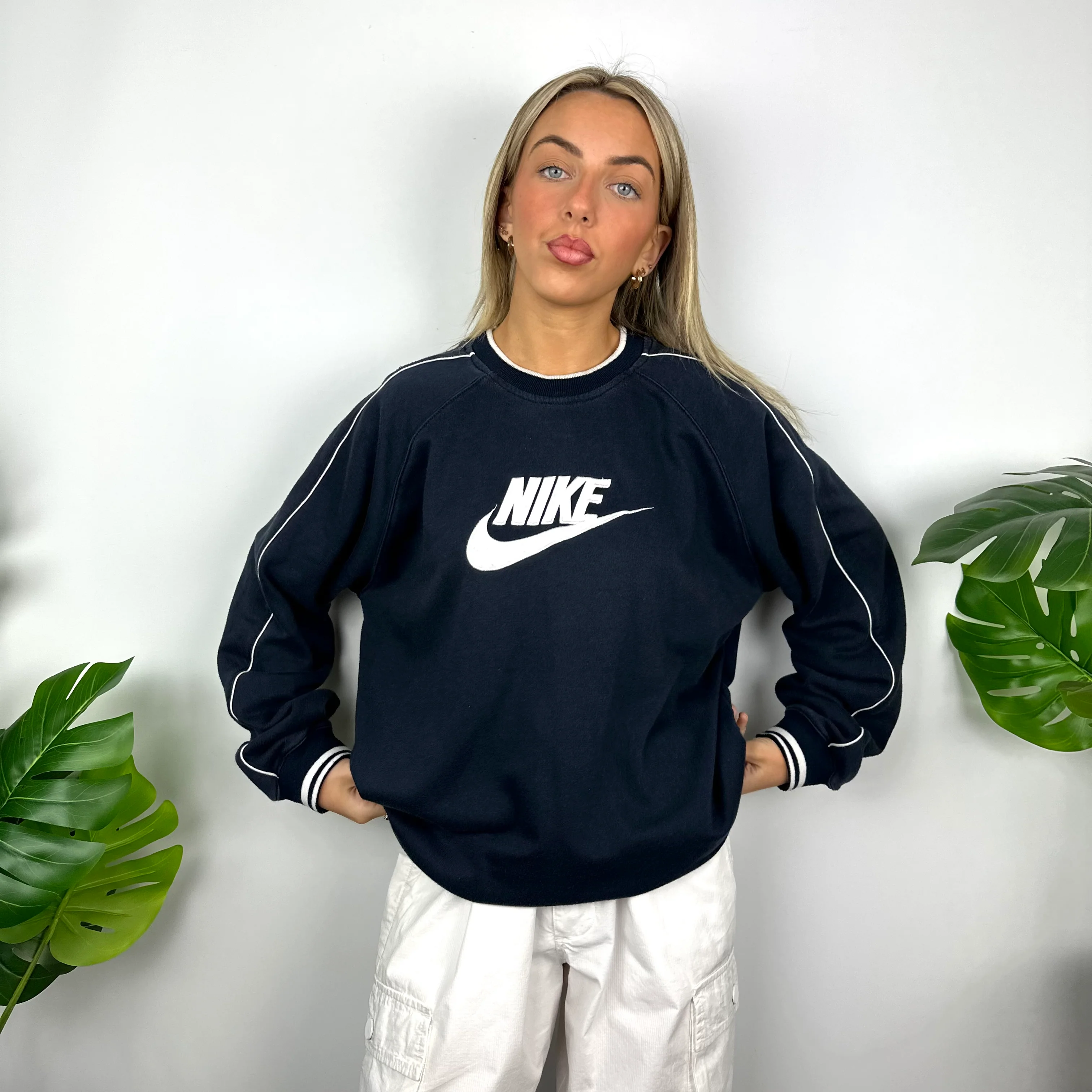 Nike Navy Embroidered Spell Out Sweatshirt (L) - Image 2