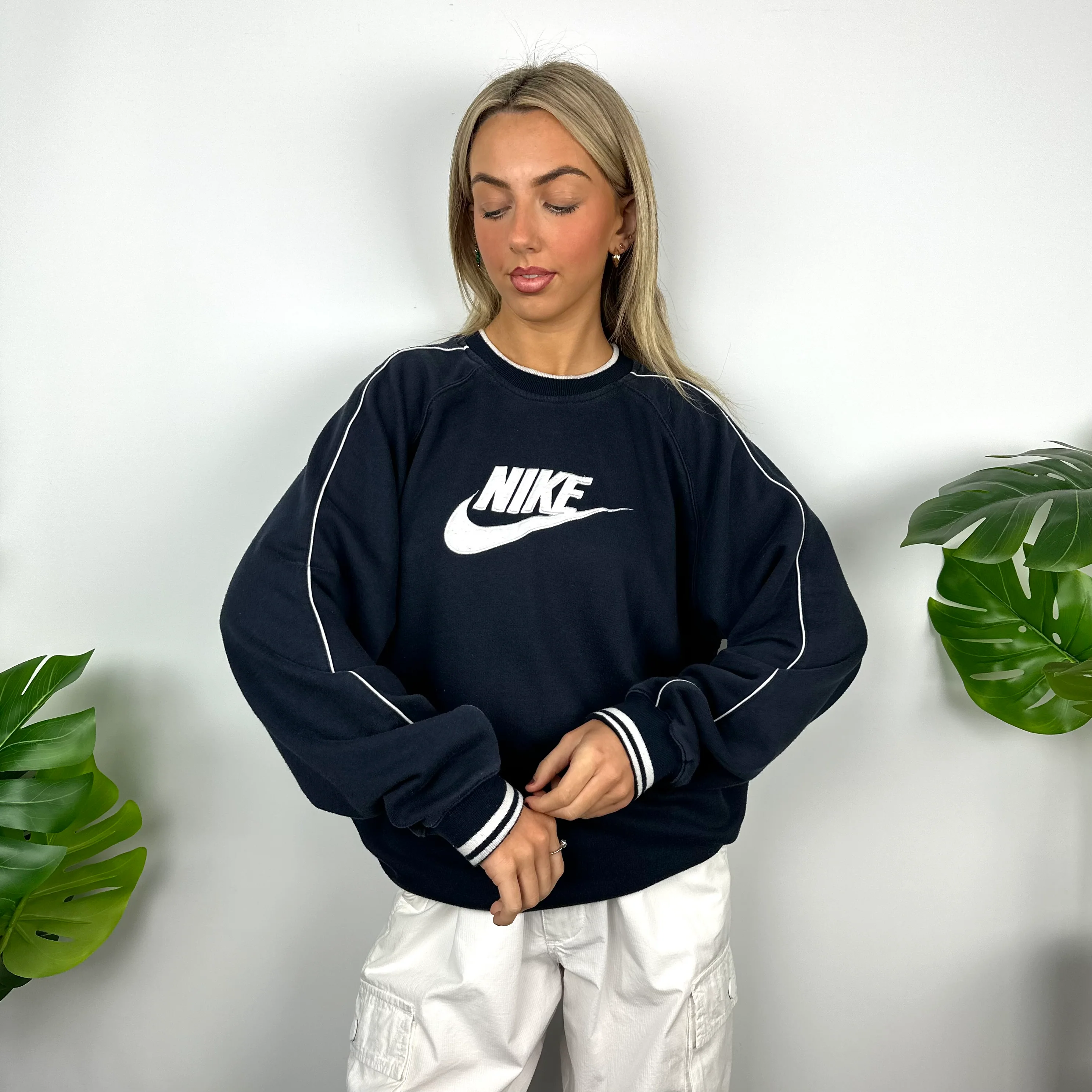 Nike Navy Embroidered Spell Out Sweatshirt (L) - Image 3