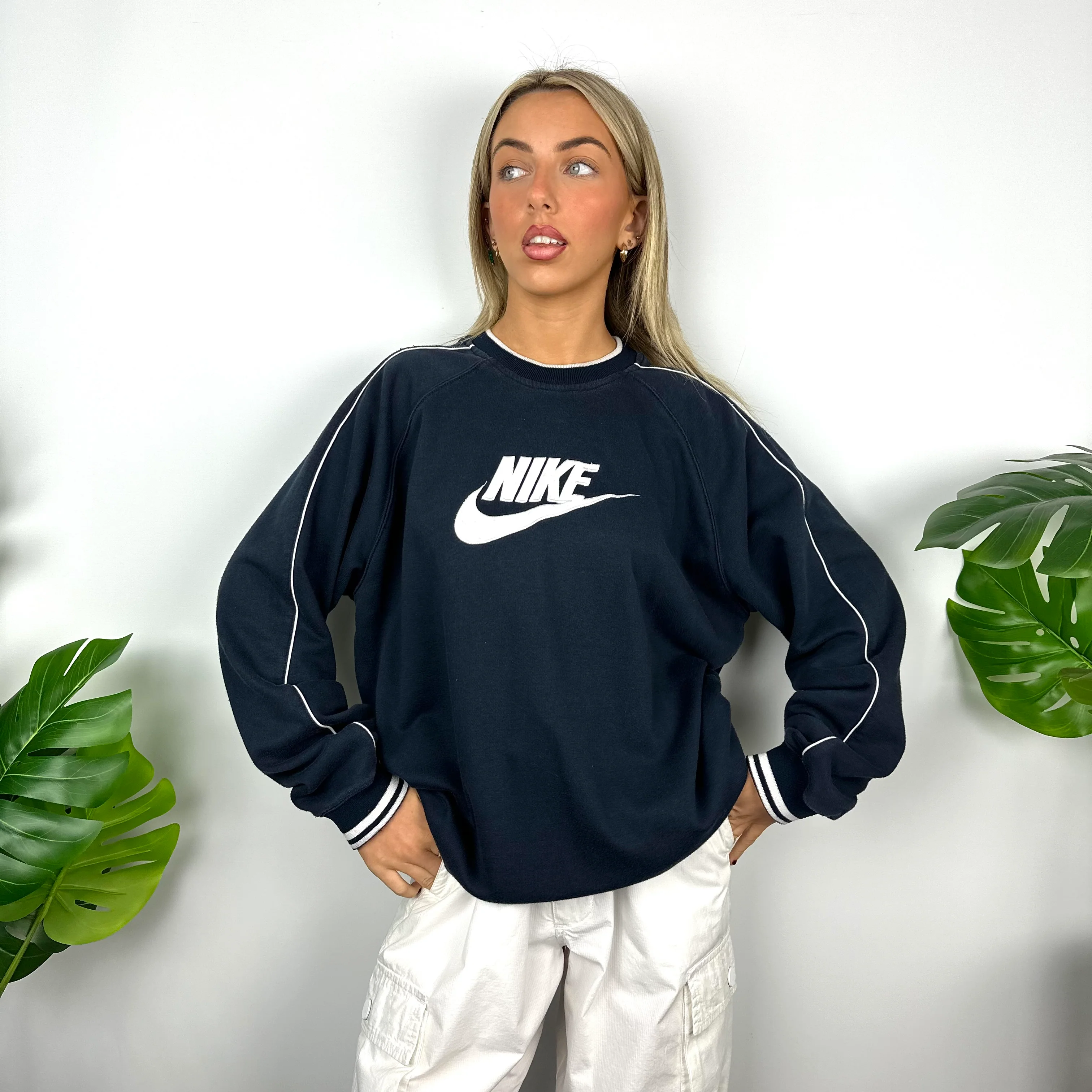 Nike Navy Embroidered Spell Out Sweatshirt (L) - Image 6