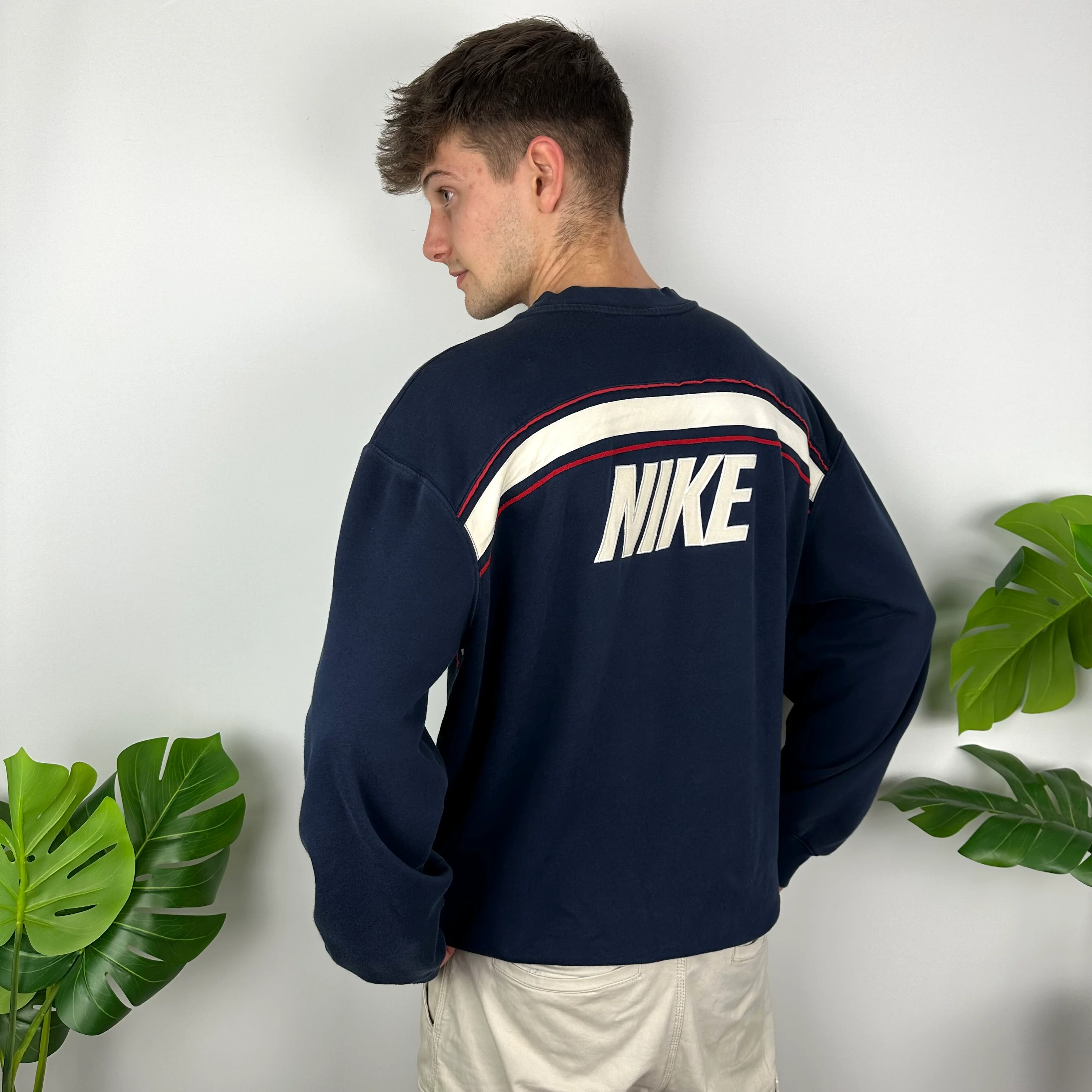 Nike Navy Embroidered Spell Out Sweatshirt (XL) - Image 3