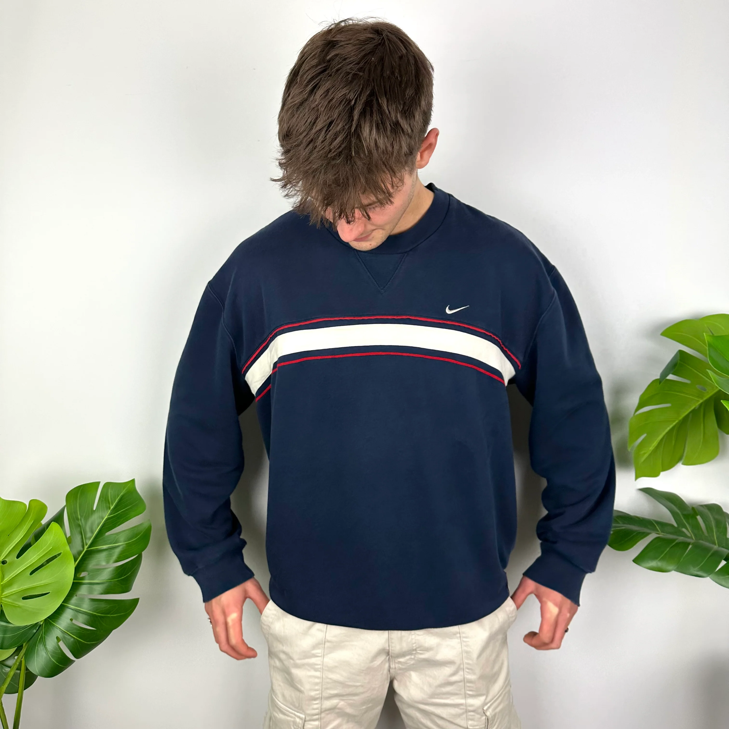 Nike Navy Embroidered Spell Out Sweatshirt (XL) - Image 4