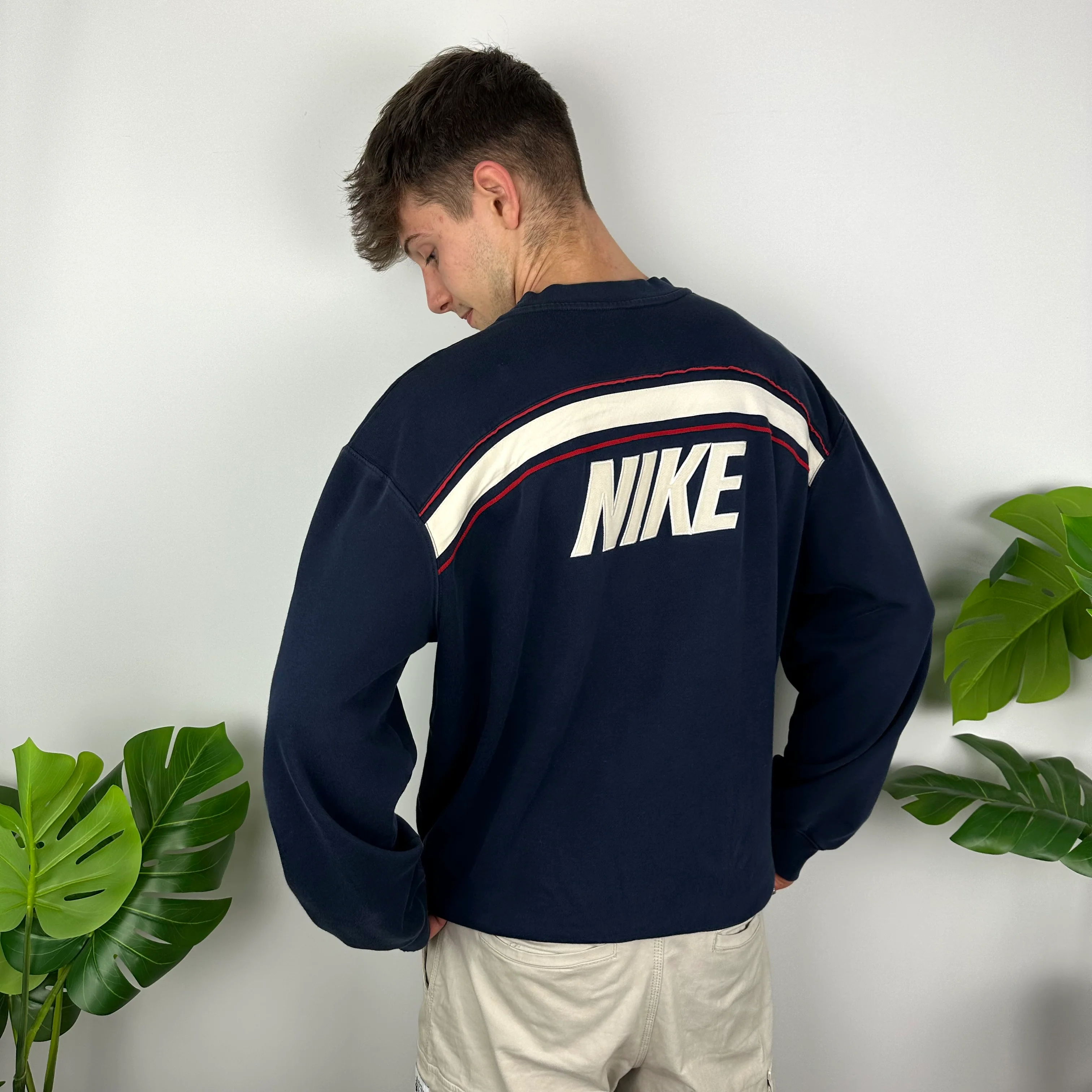 Nike Navy Embroidered Spell Out Sweatshirt (XL) - Image 5