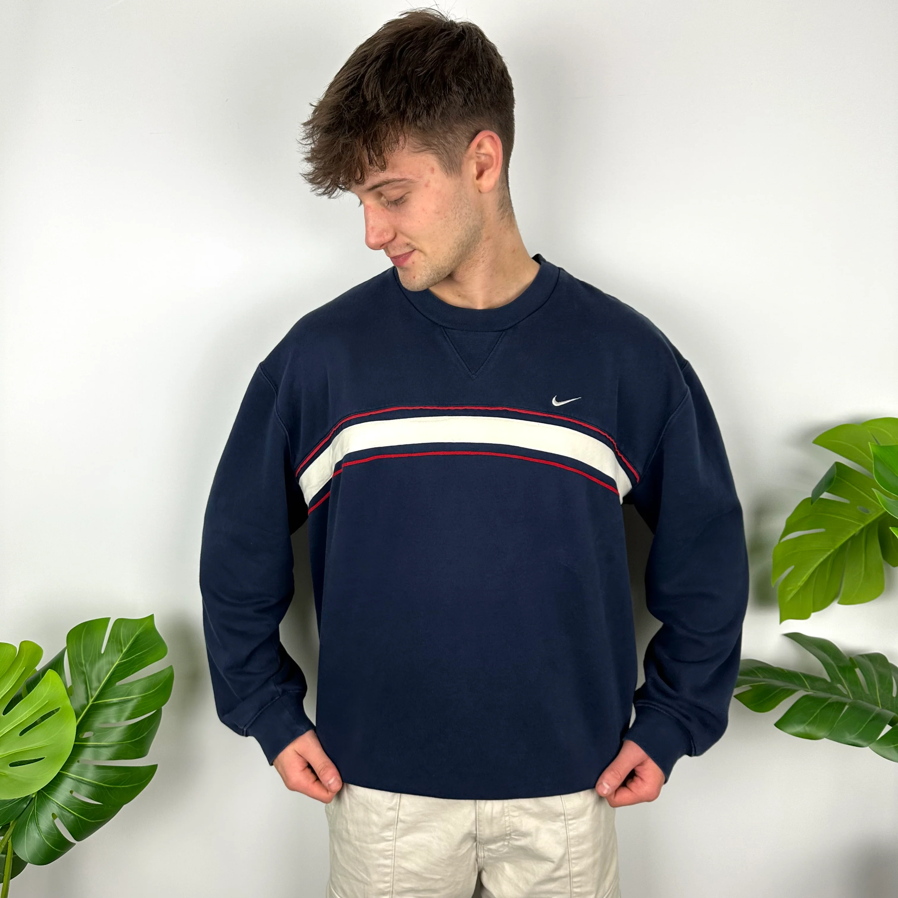 Nike Navy Embroidered Spell Out Sweatshirt (XL) - Image 6
