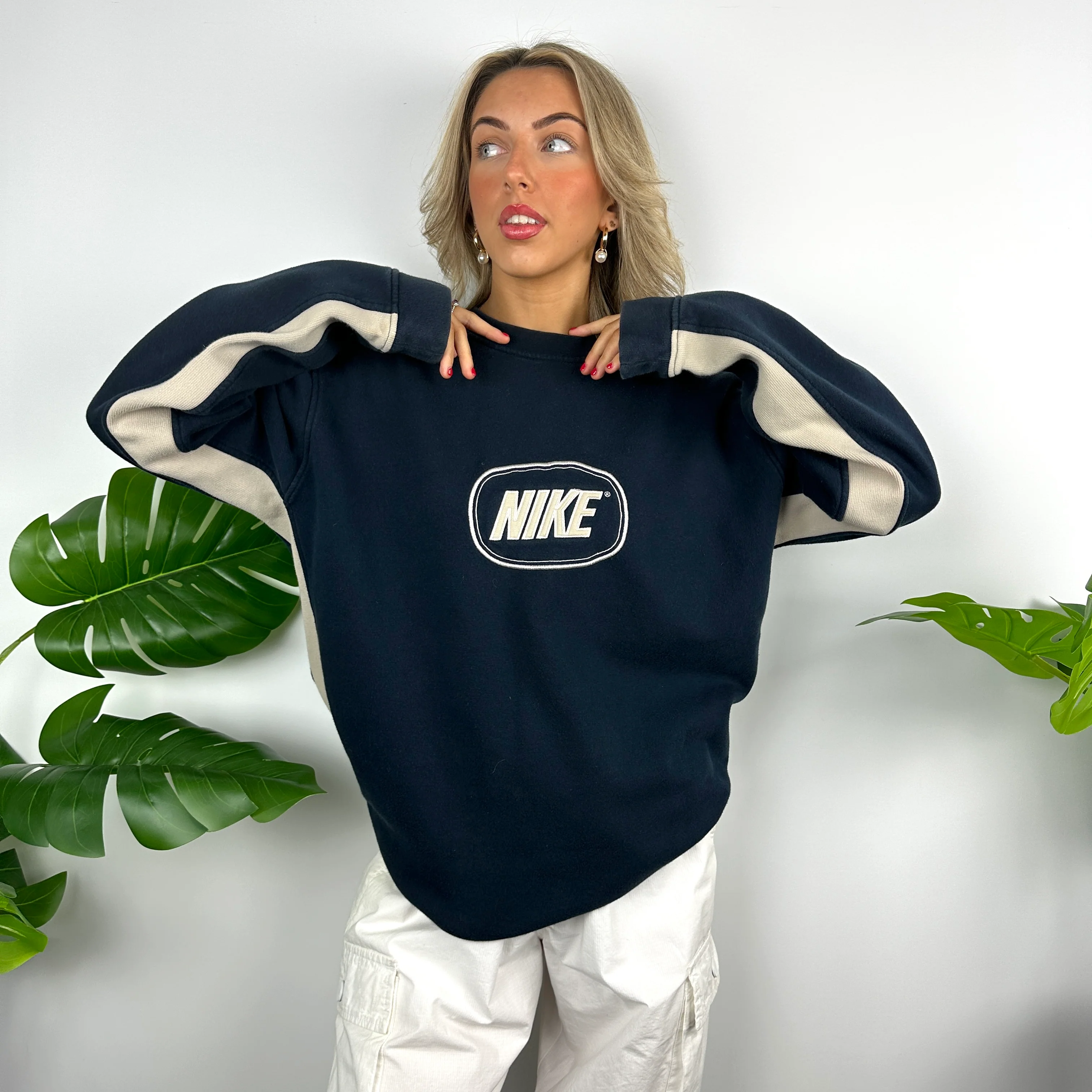 Nike Navy Embroidered Spell Out Sweatshirt (L) - Image 2