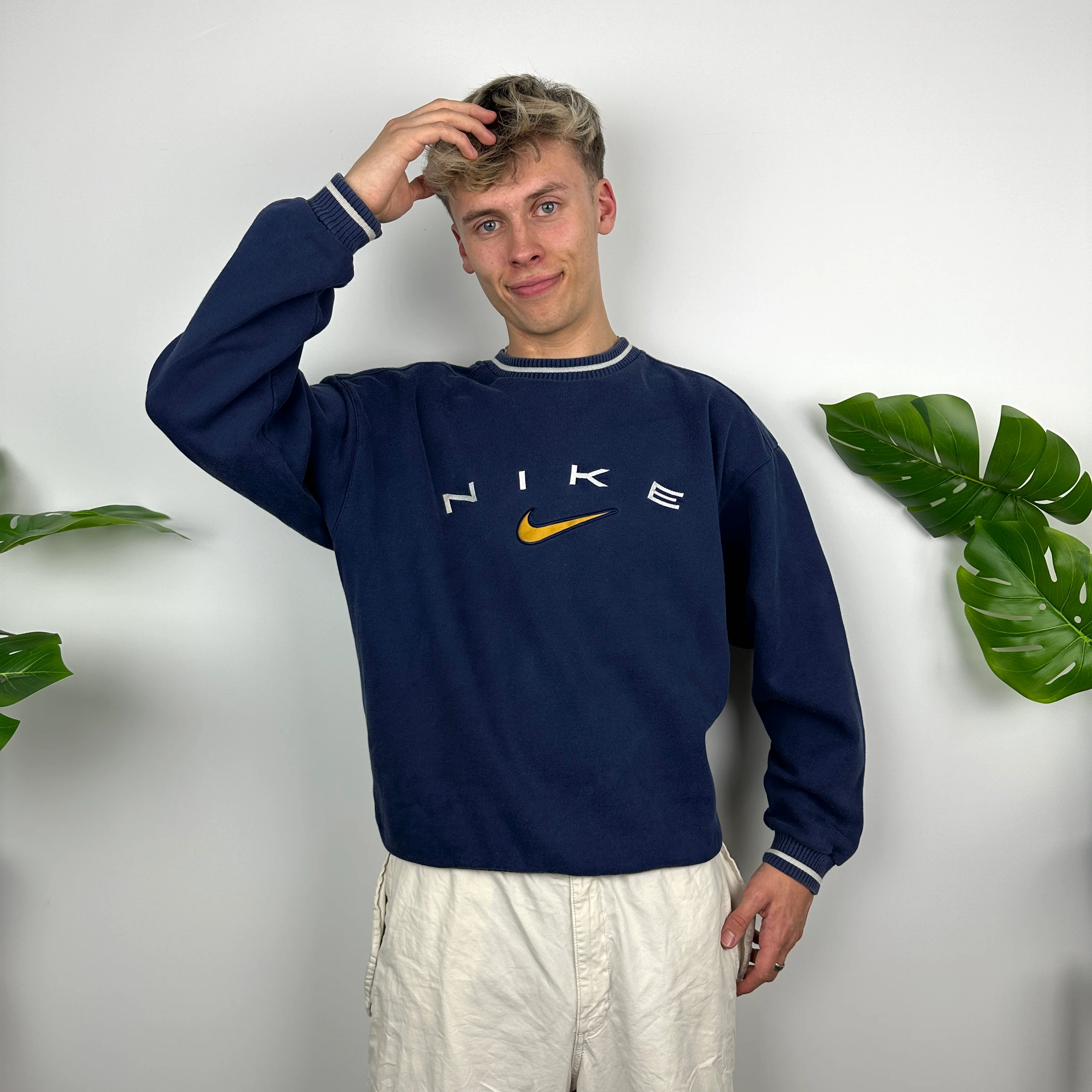 Nike Navy Embroidered Spell Out Sweatshirt (M) - Image 2