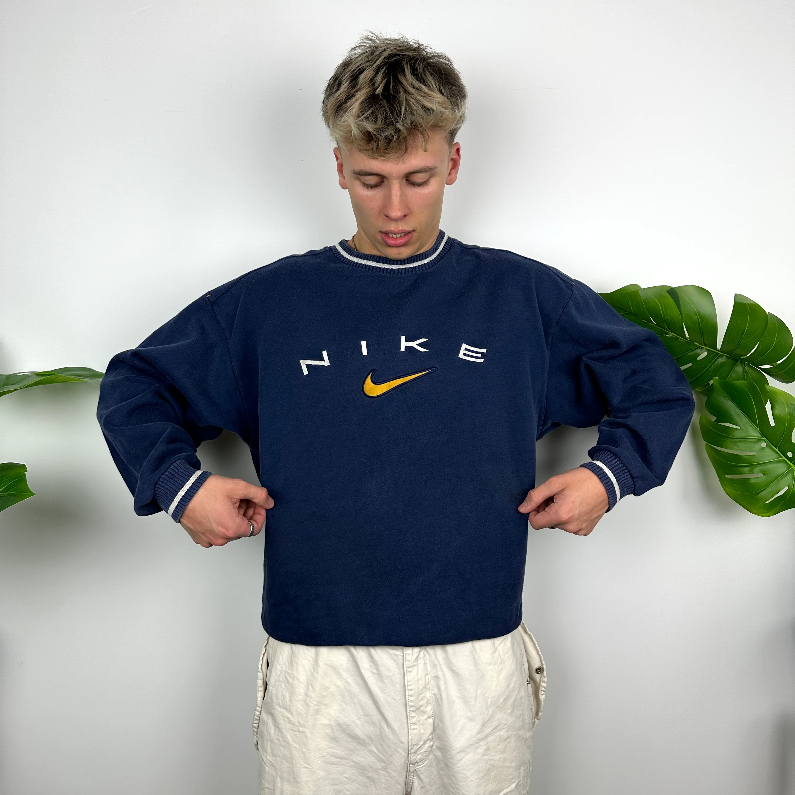 Nike Navy Embroidered Spell Out Sweatshirt (M) - Image 3
