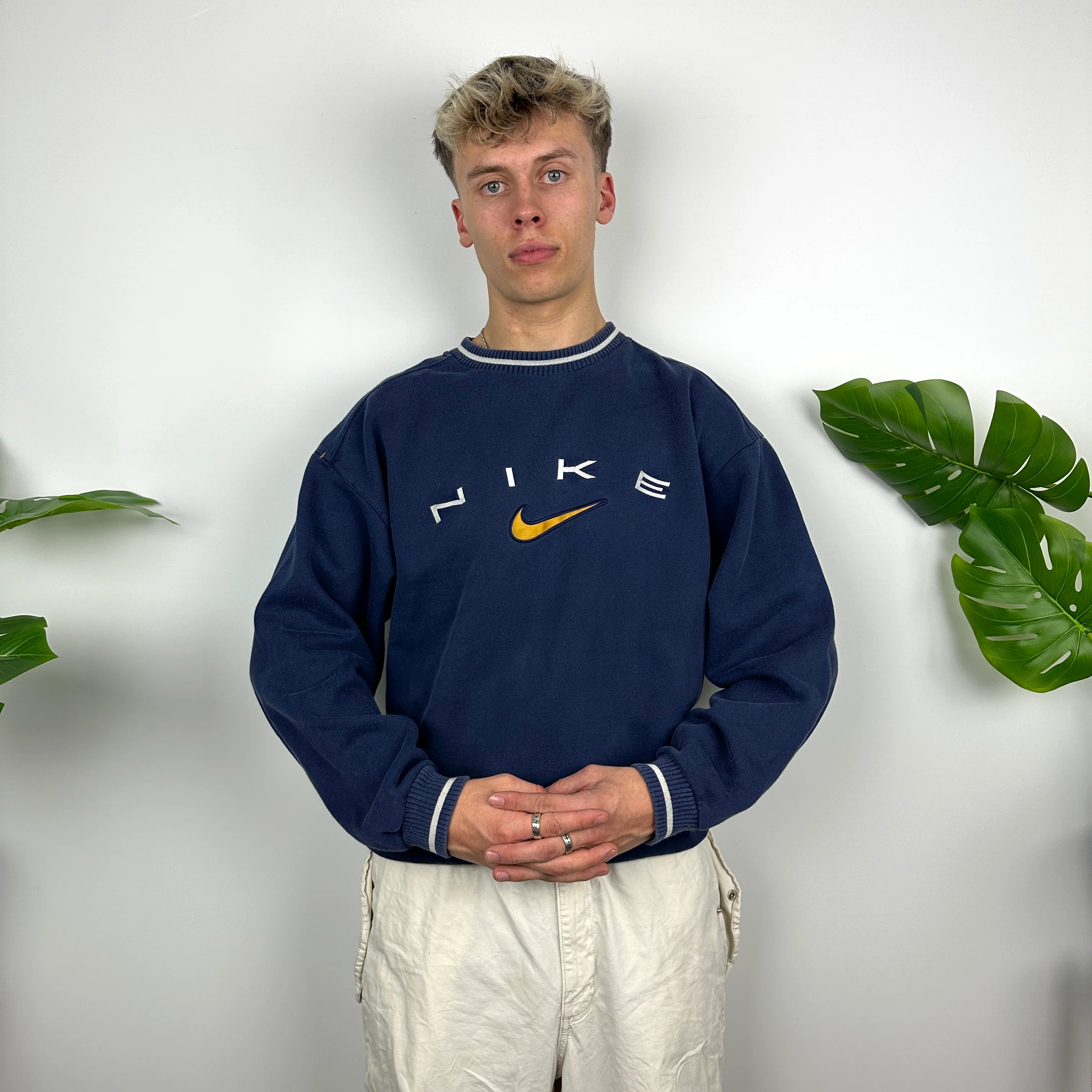 Nike Navy Embroidered Spell Out Sweatshirt (M) - Image 5