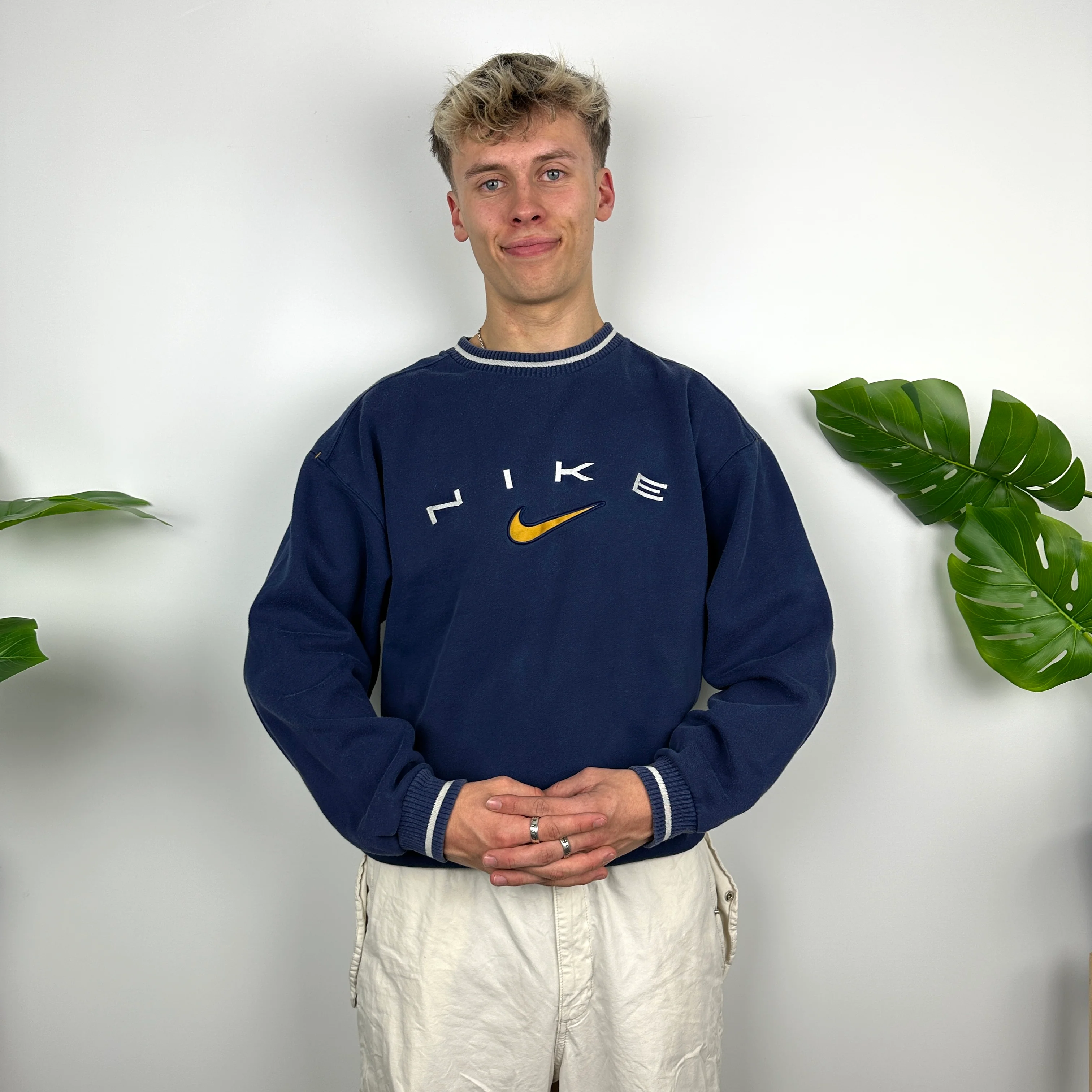 Nike Navy Embroidered Spell Out Sweatshirt (M) - Image 8