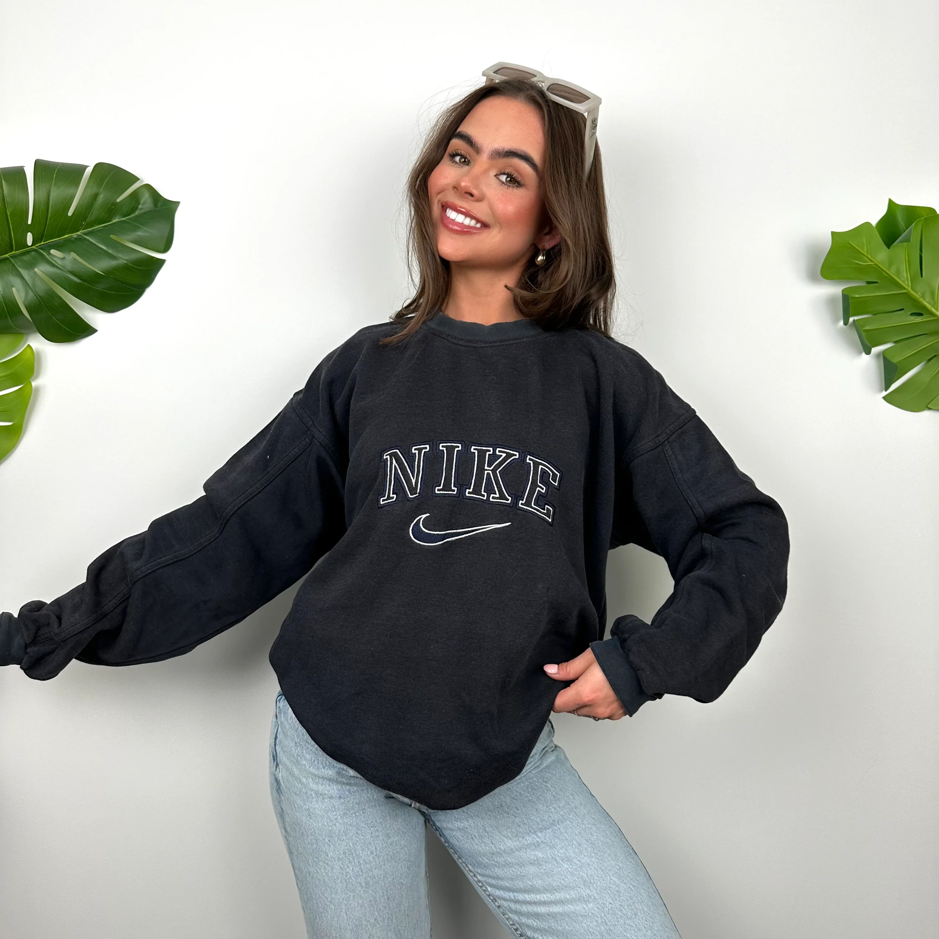 Nike Navy Embroidered Spell Out Sweatshirt (L) - Image 3