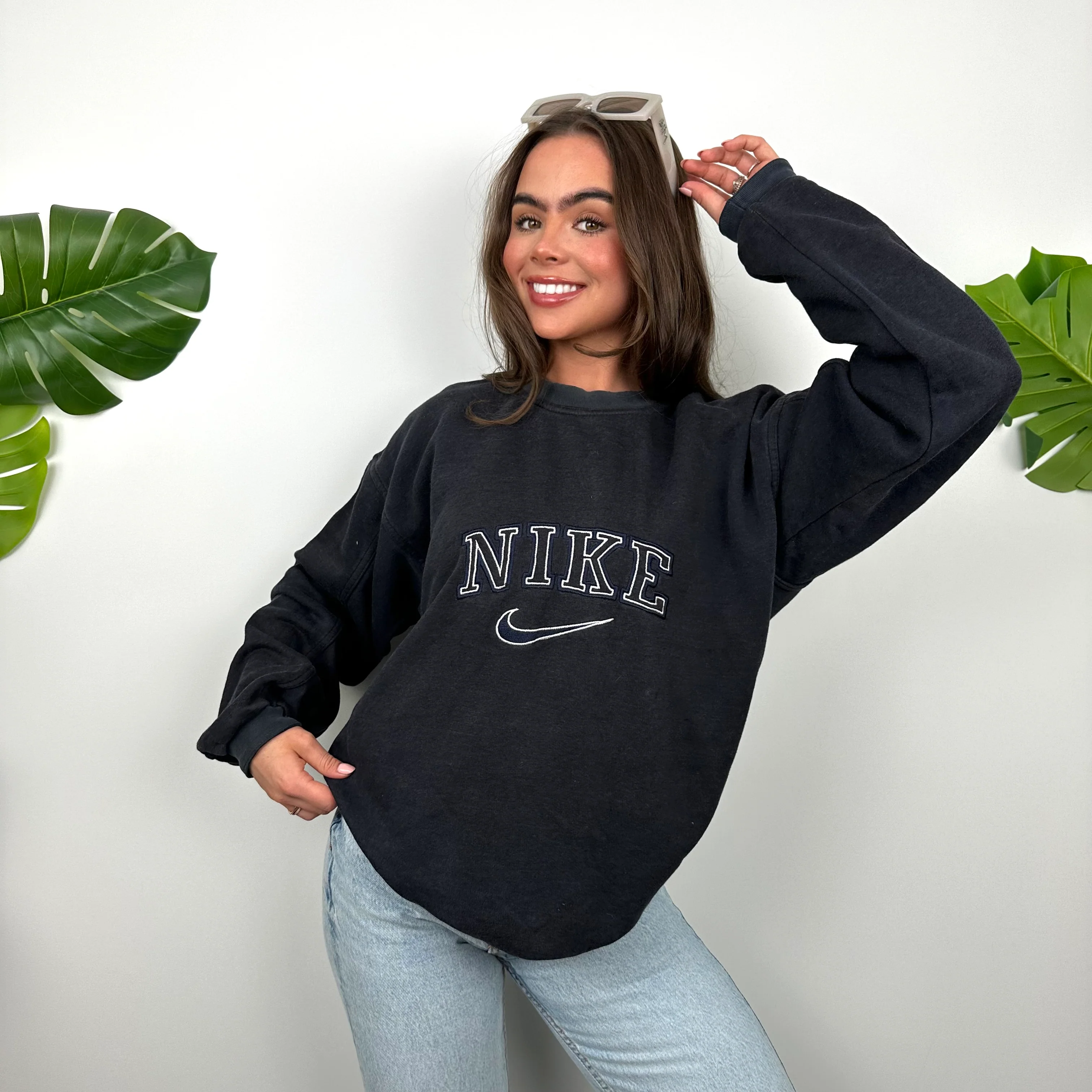 Nike Navy Embroidered Spell Out Sweatshirt (L) - Image 4