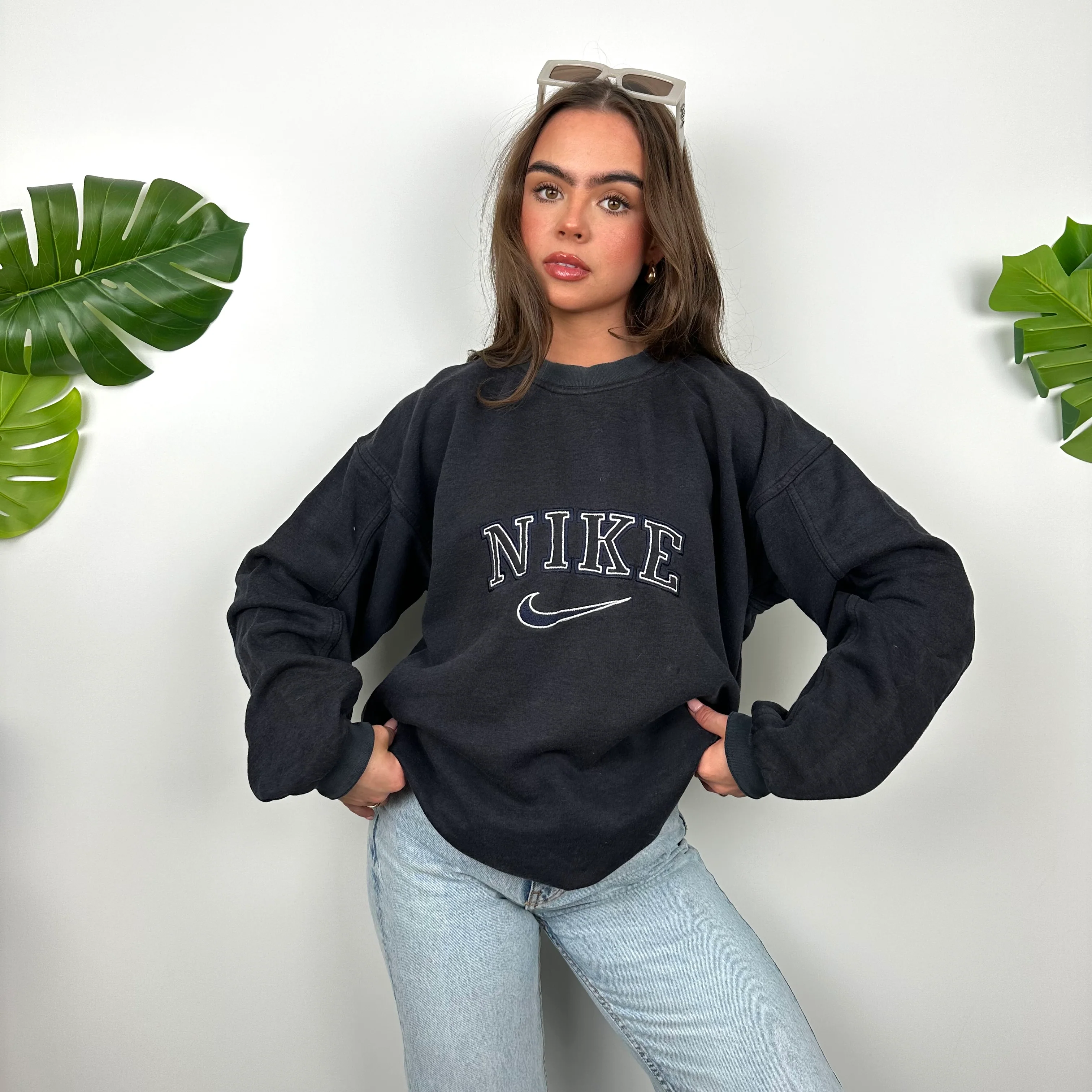 Nike Navy Embroidered Spell Out Sweatshirt (L) - Image 5
