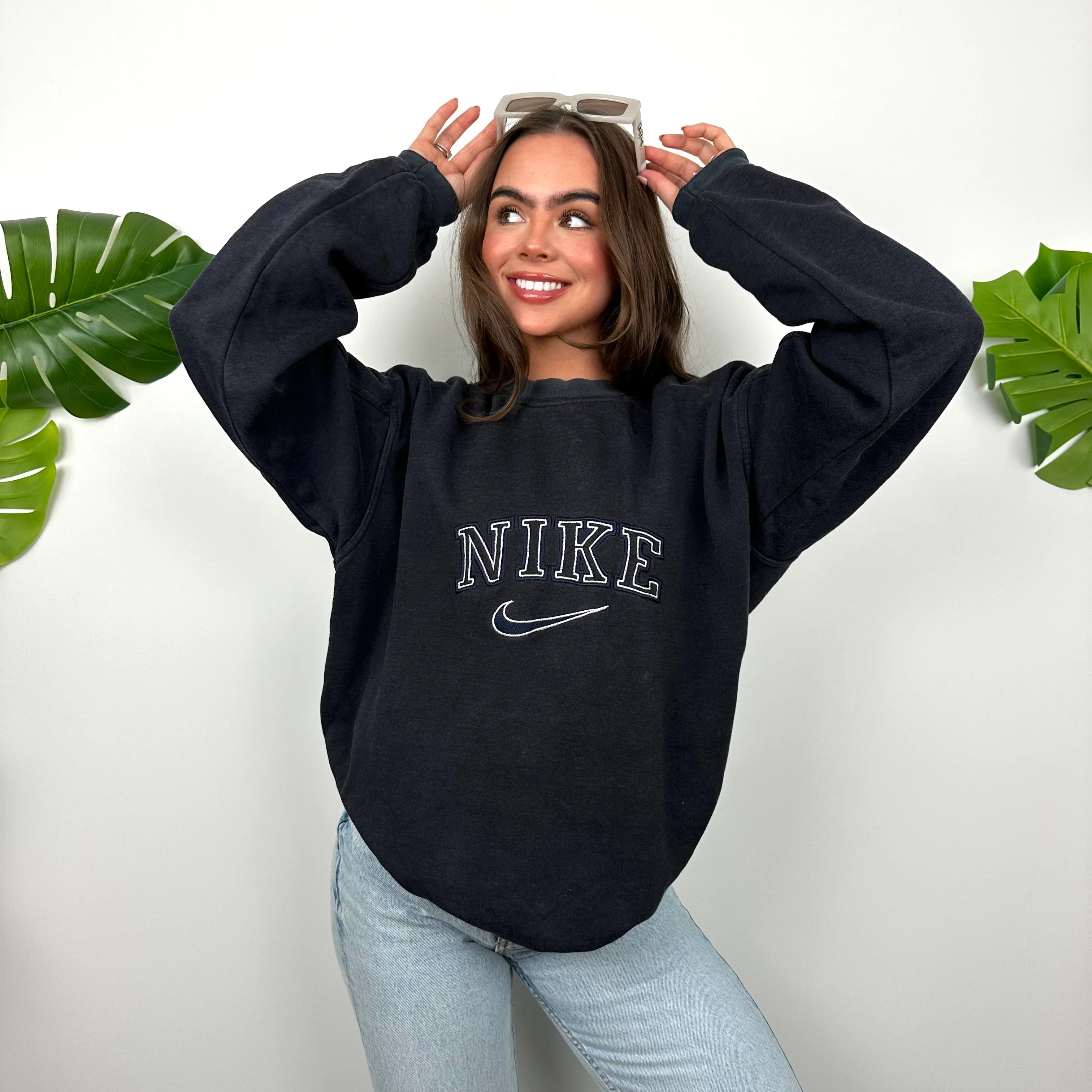 Nike Navy Embroidered Spell Out Sweatshirt (L) - Image 6