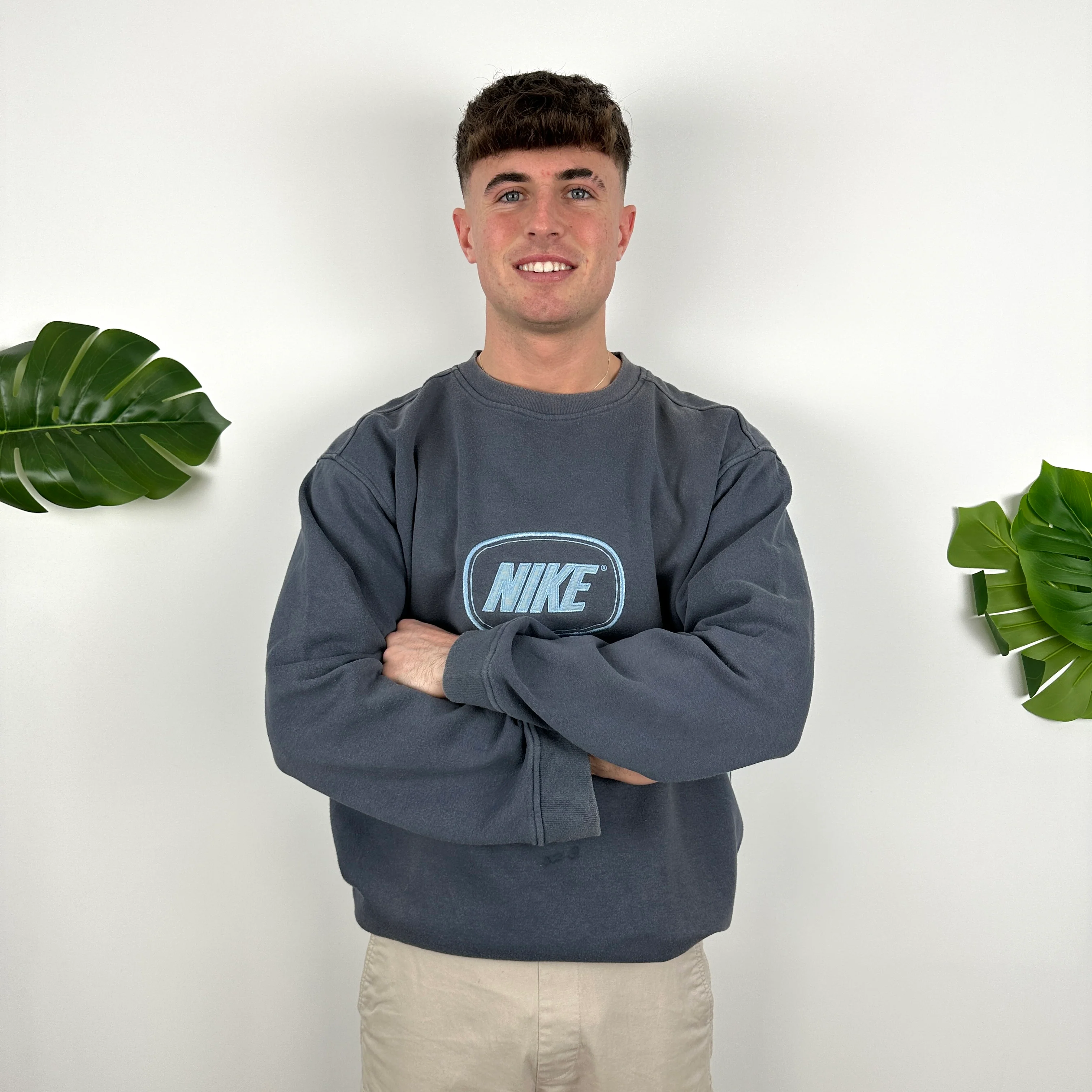 Nike Navy Embroidered Spell Out Sweatshirt (L) - Image 2