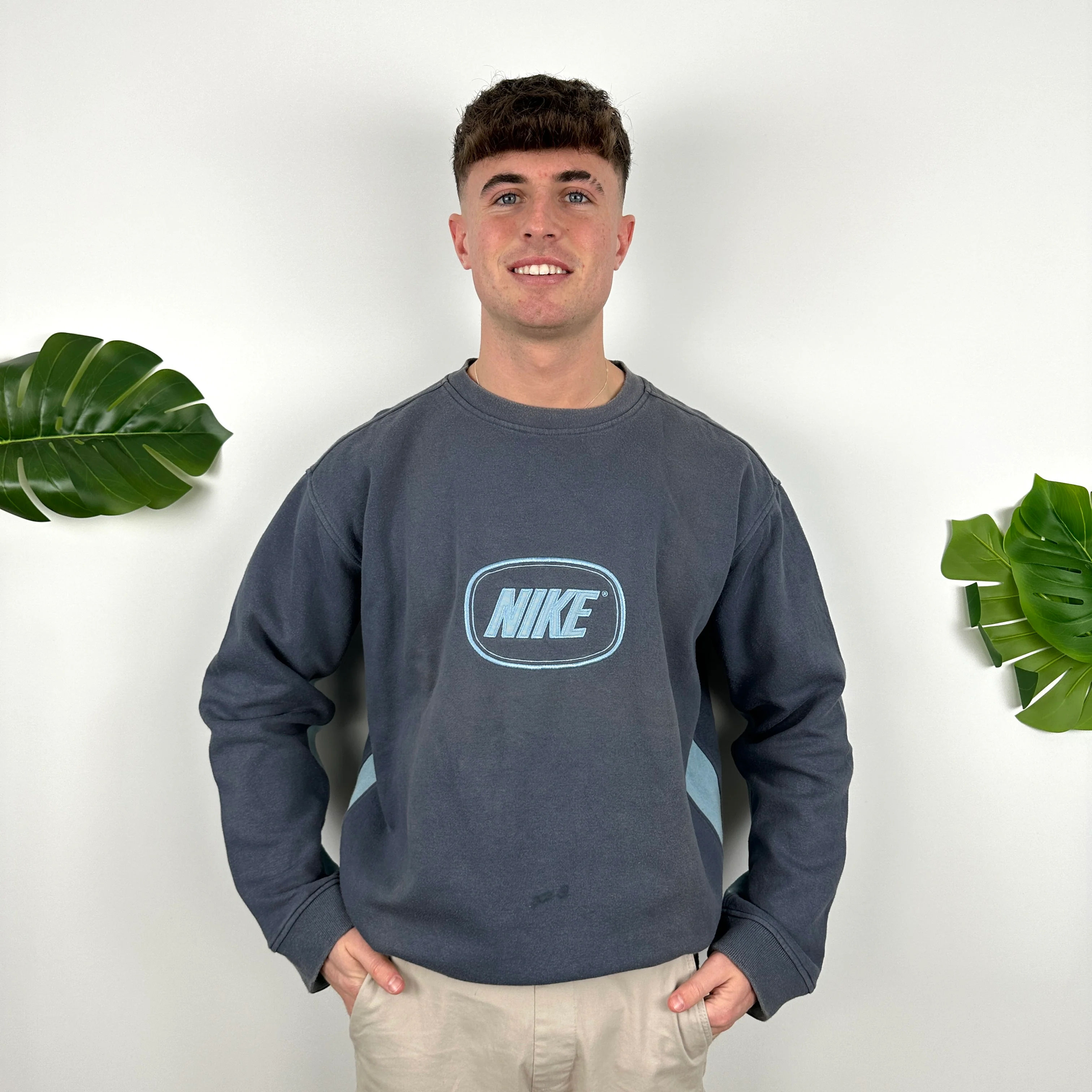 Nike Navy Embroidered Spell Out Sweatshirt (L) - Image 3