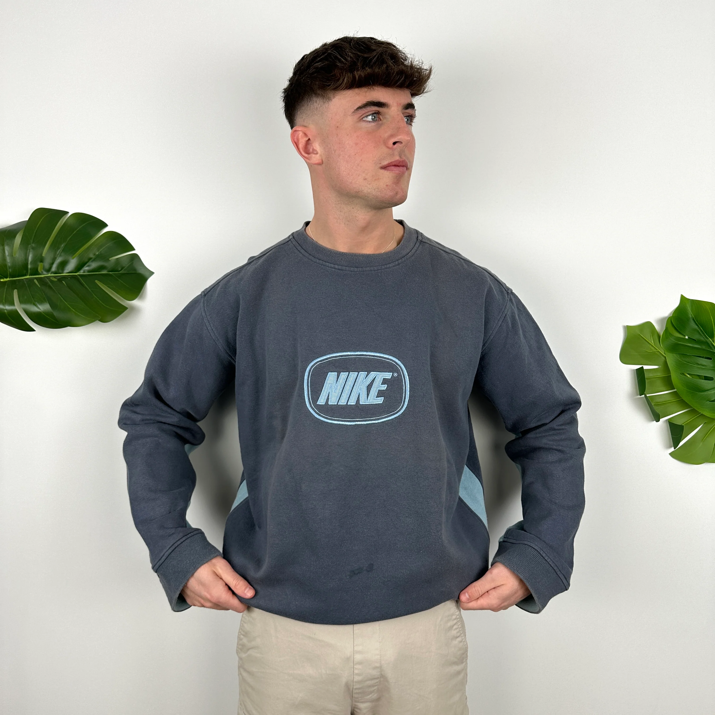 Nike Navy Embroidered Spell Out Sweatshirt (L) - Image 4