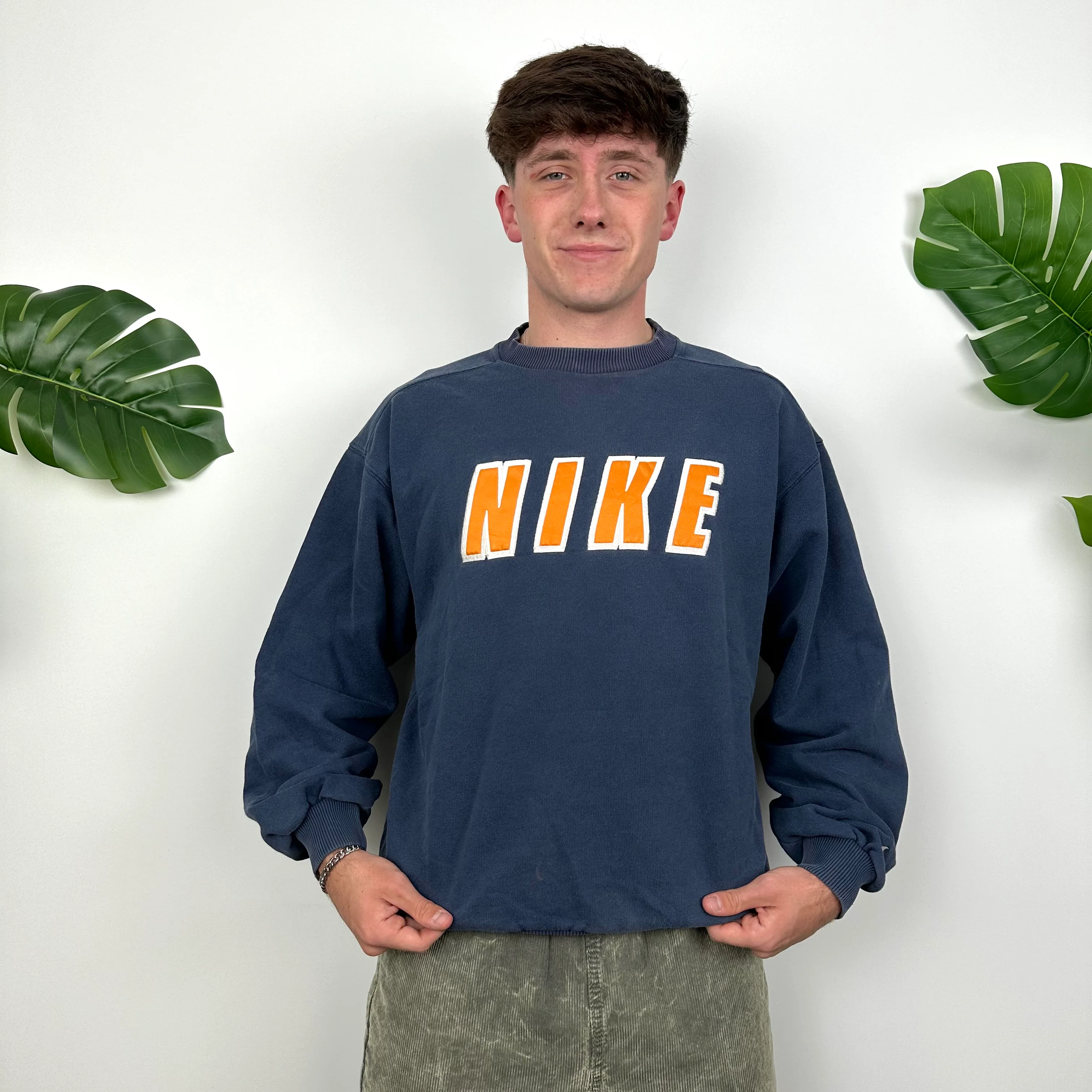 Nike Navy Embroidered Spell Out Sweatshirt (M) - Image 3