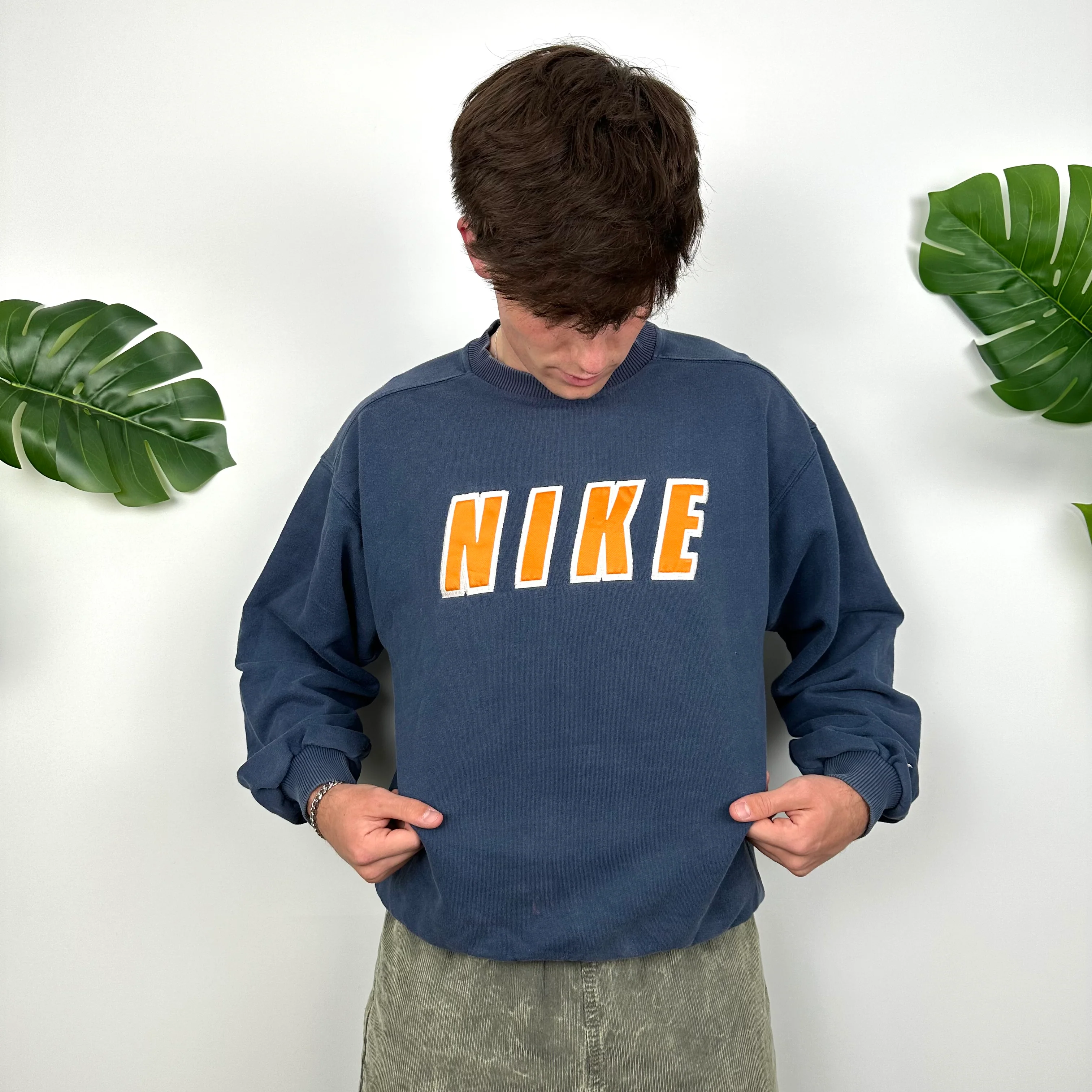 Nike Navy Embroidered Spell Out Sweatshirt (M) - Image 5