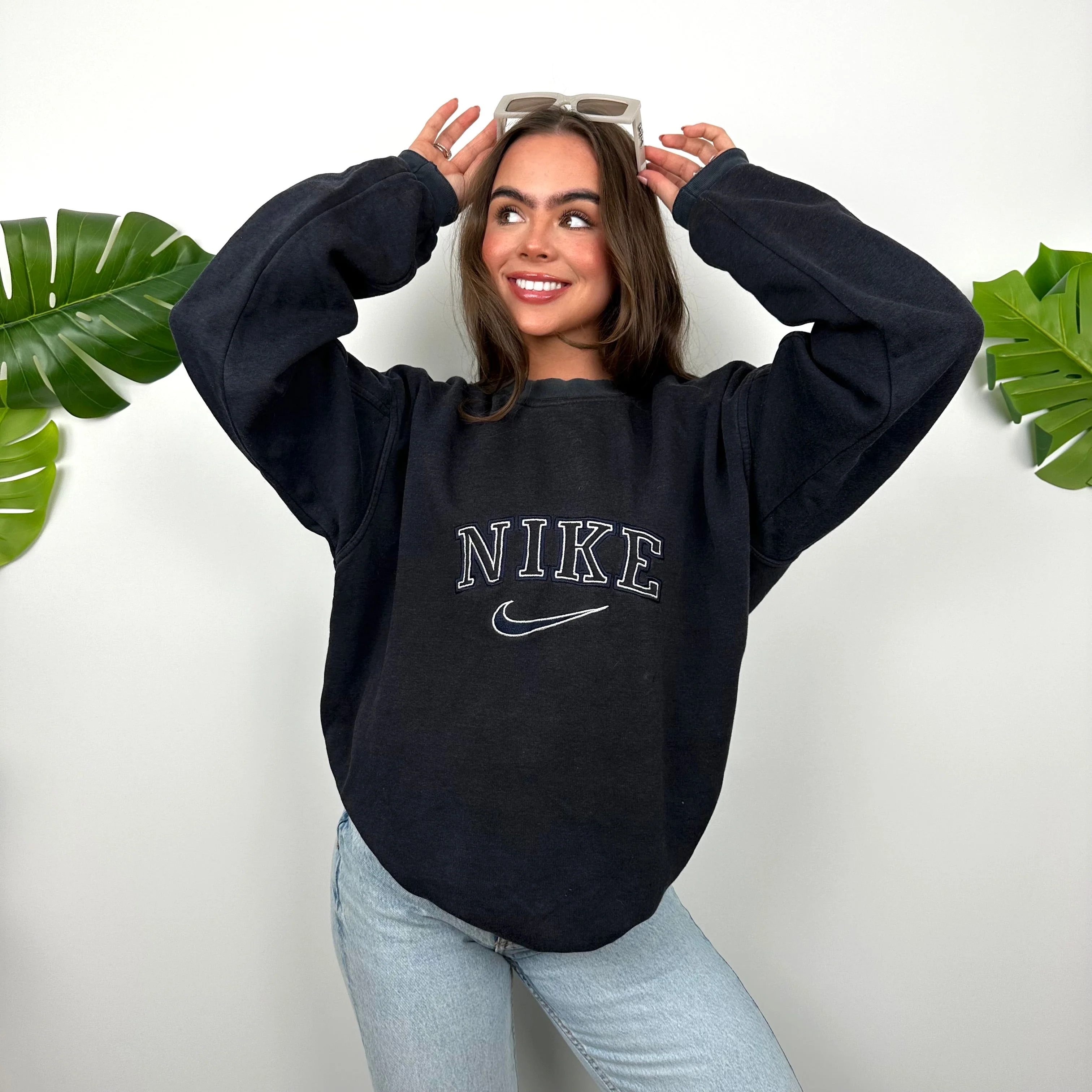 Nike Navy Embroidered Spell Out Sweatshirt (L) - Image 3