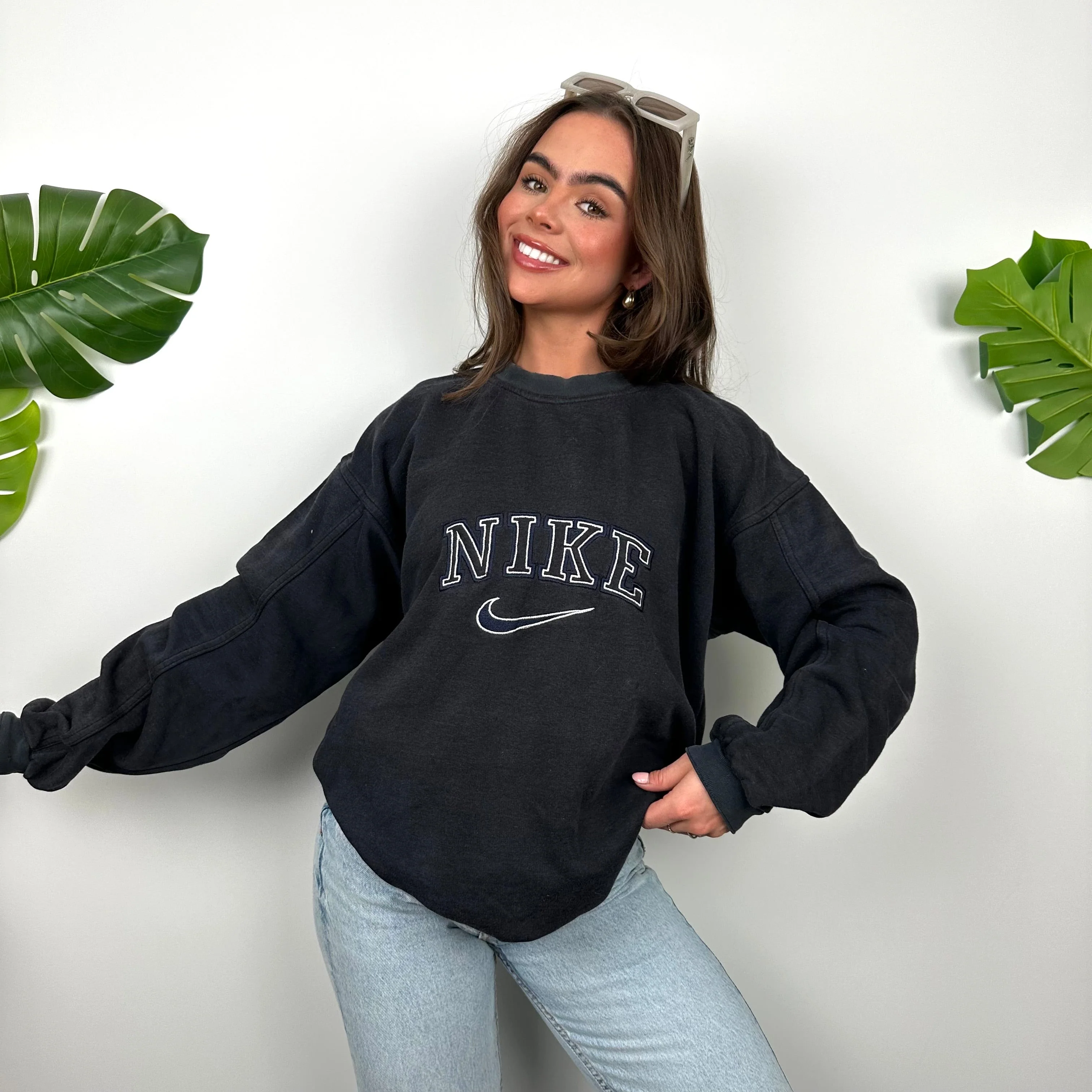 Nike Navy Embroidered Spell Out Sweatshirt (L) - Image 5