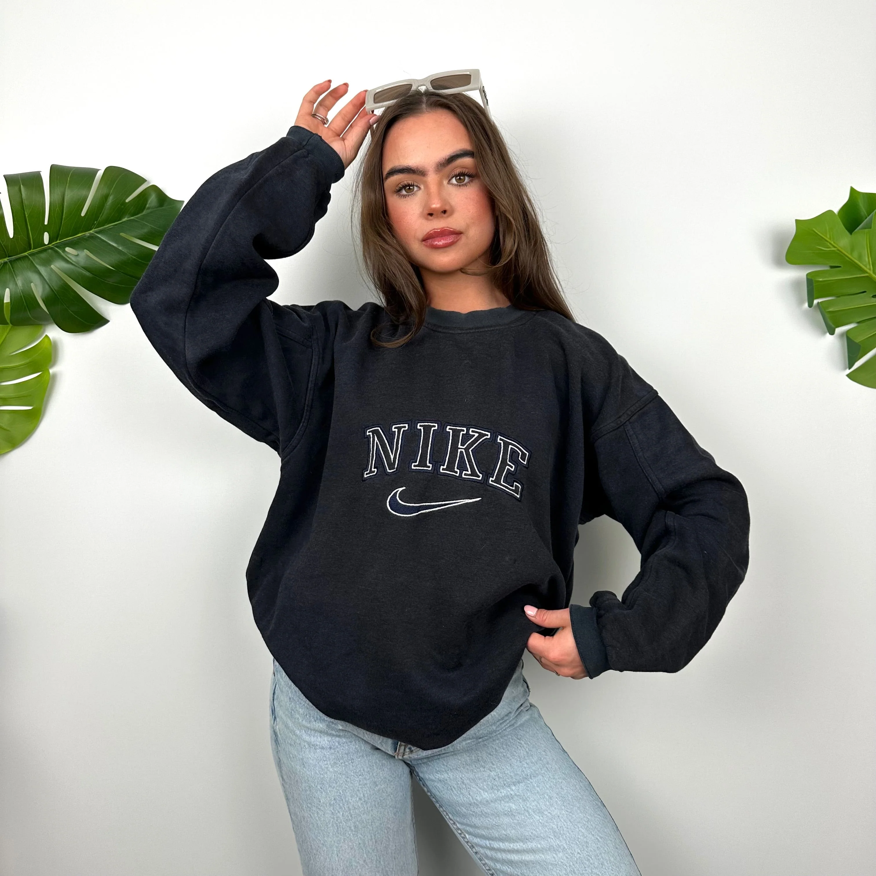 Nike Navy Embroidered Spell Out Sweatshirt (L) - Image 6