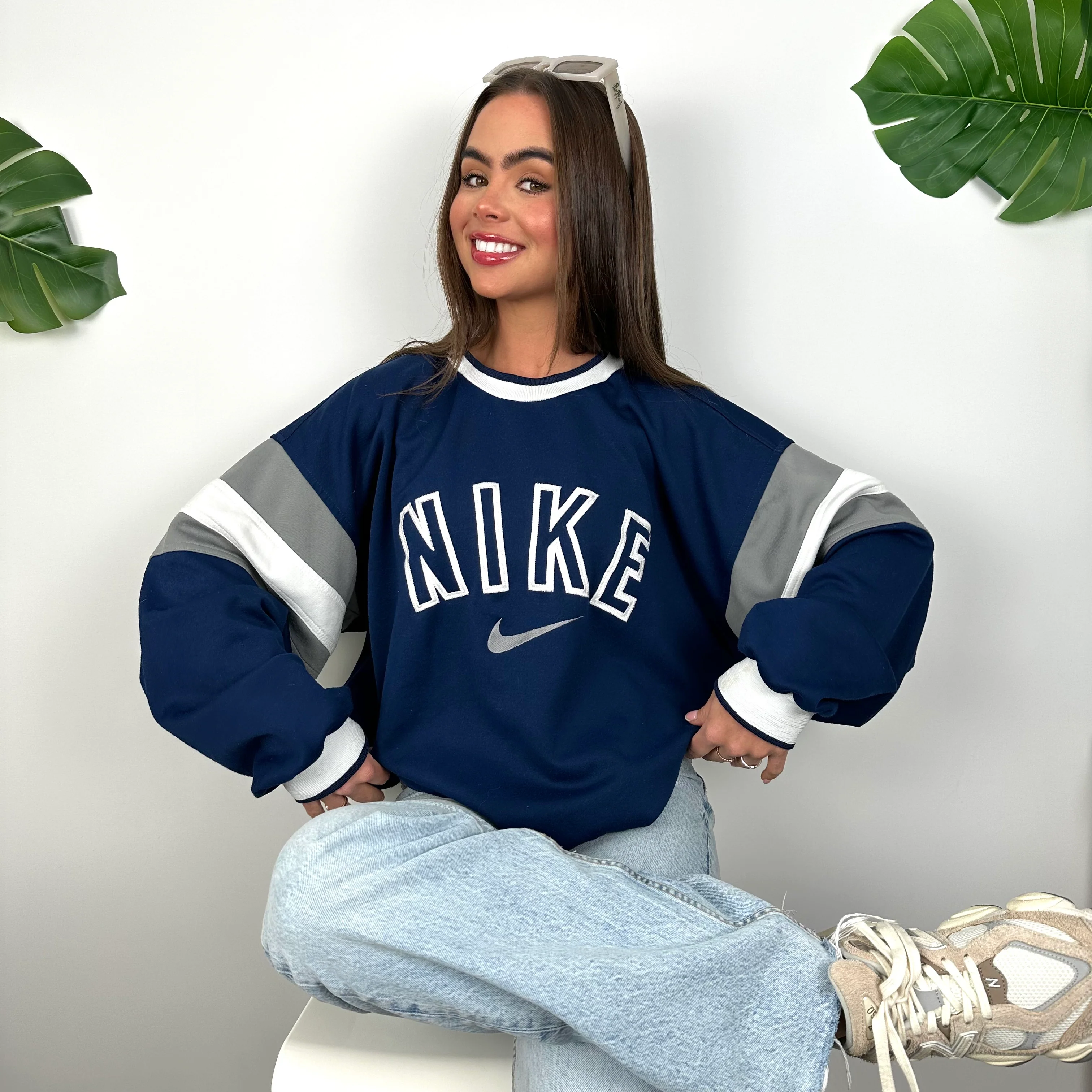 Nike Navy Embroidered Spell Out Sweatshirt (M)