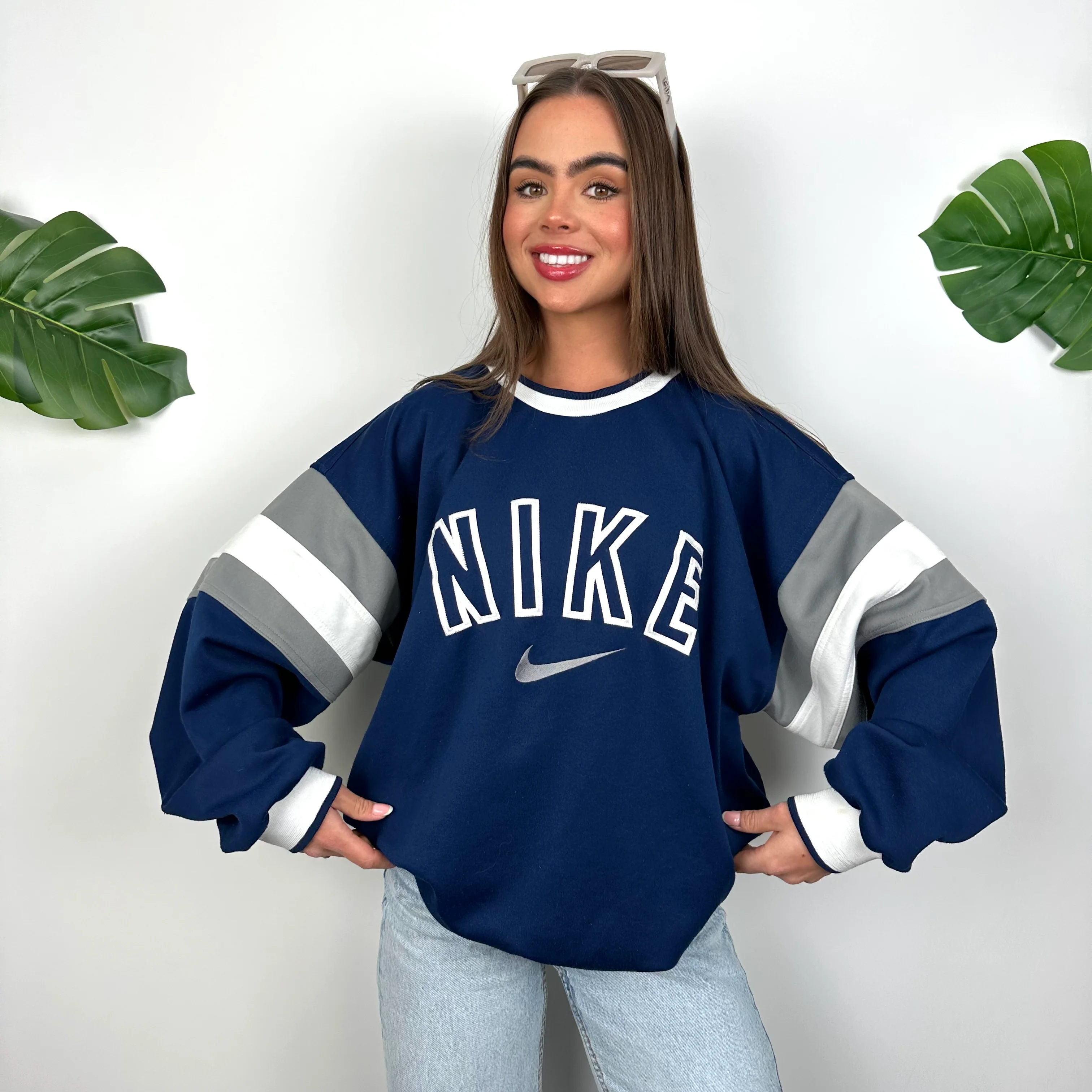 Nike Navy Embroidered Spell Out Sweatshirt (M) - Image 2