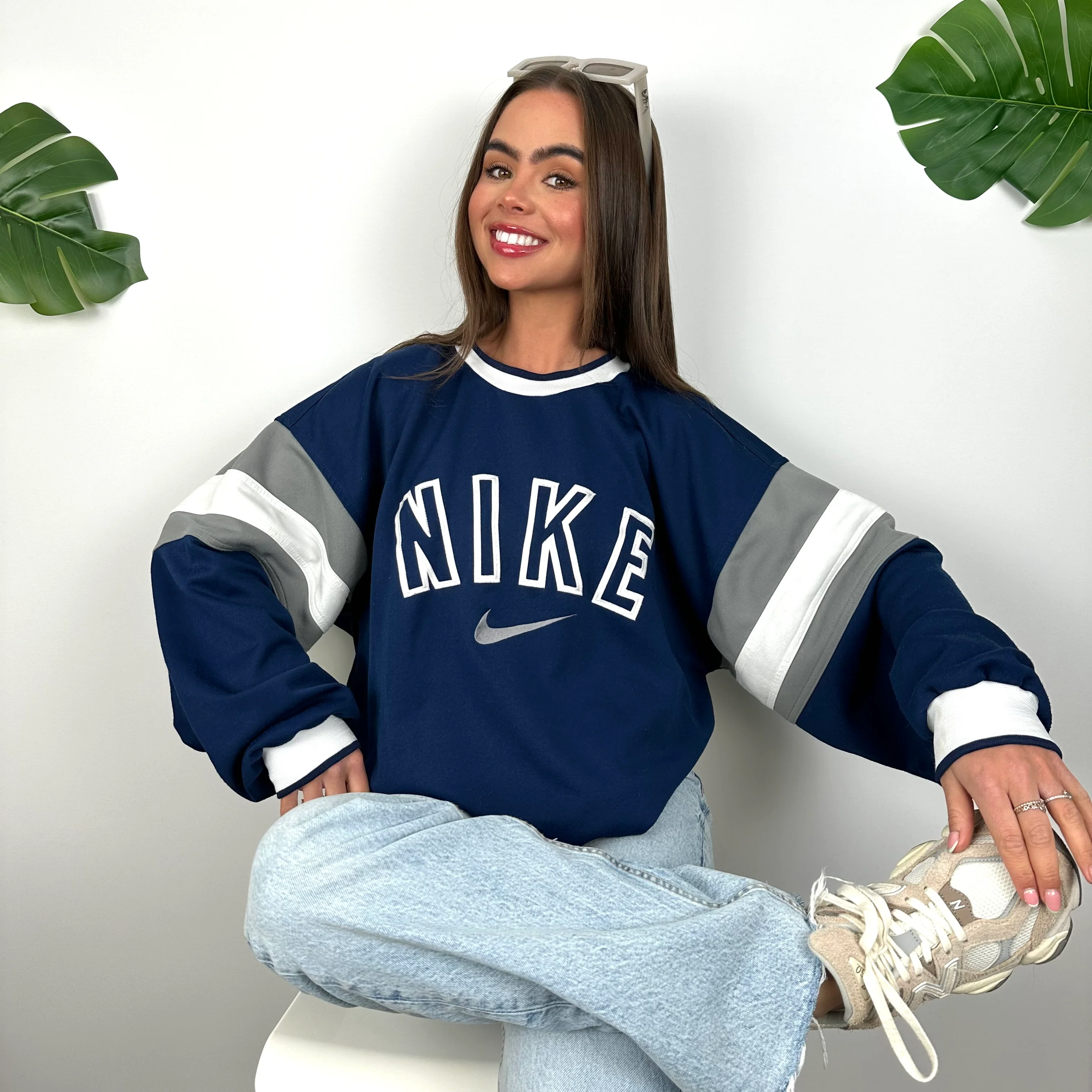 Nike Navy Embroidered Spell Out Sweatshirt (M) - Image 3