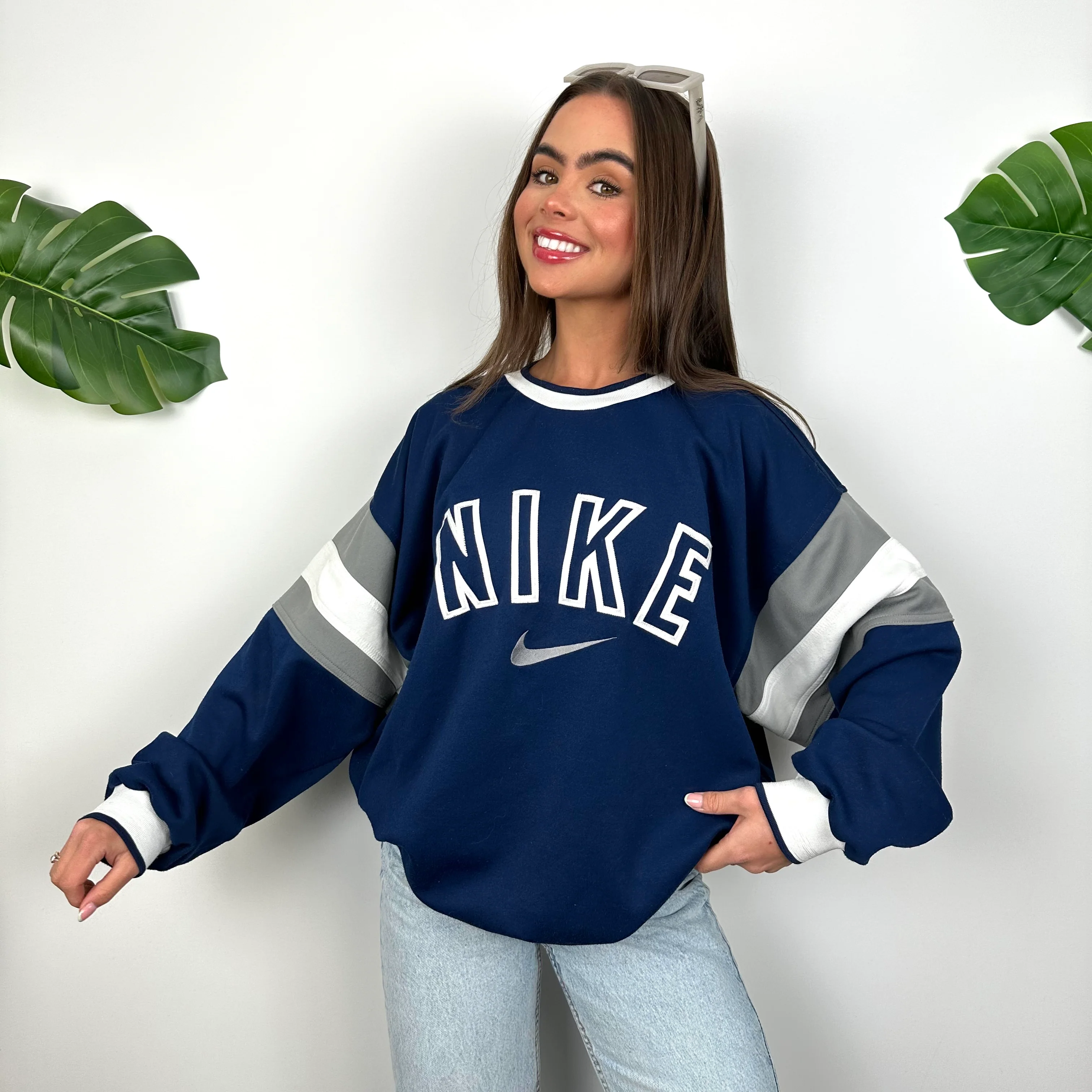 Nike Navy Embroidered Spell Out Sweatshirt (M) - Image 4