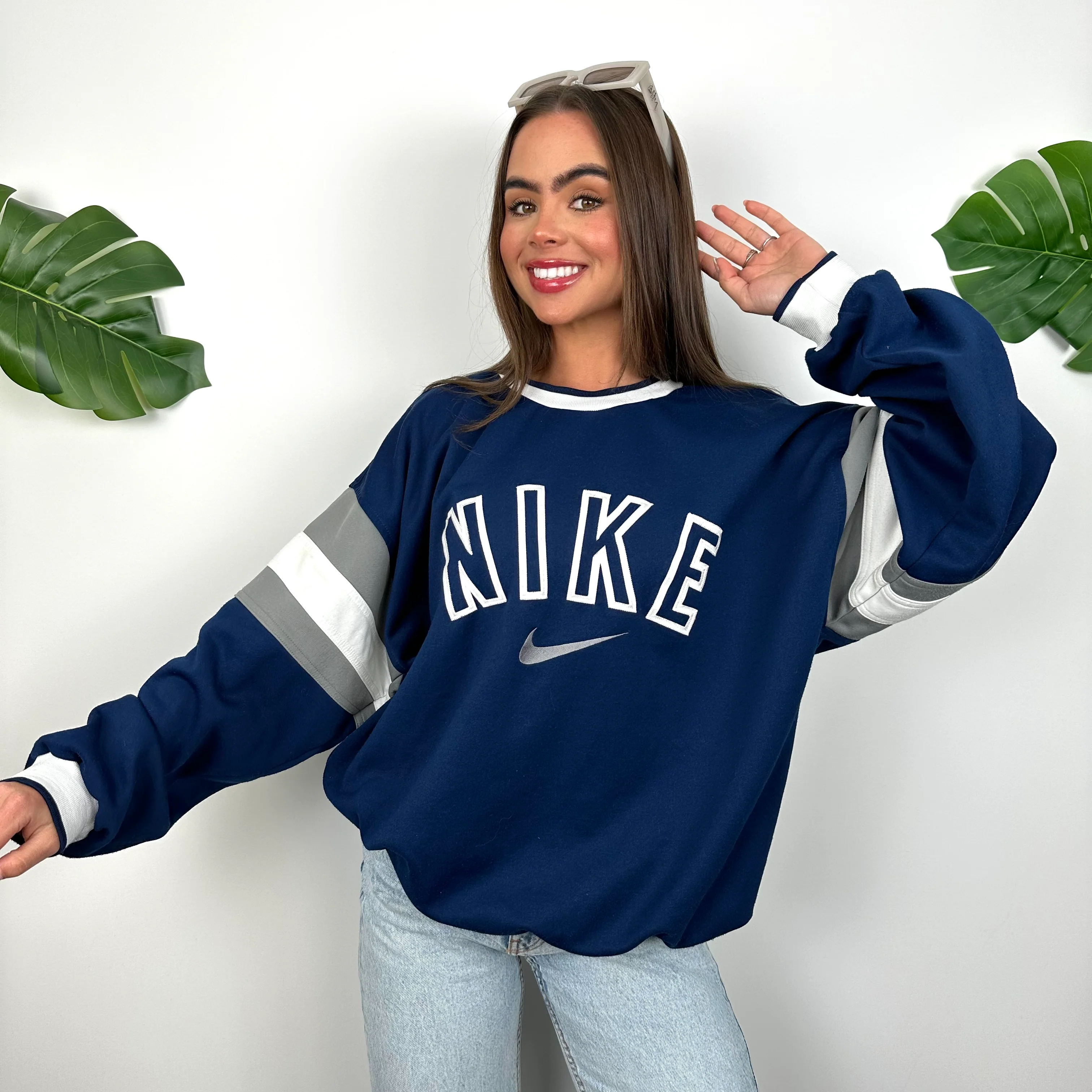 Nike Navy Embroidered Spell Out Sweatshirt (M) - Image 6