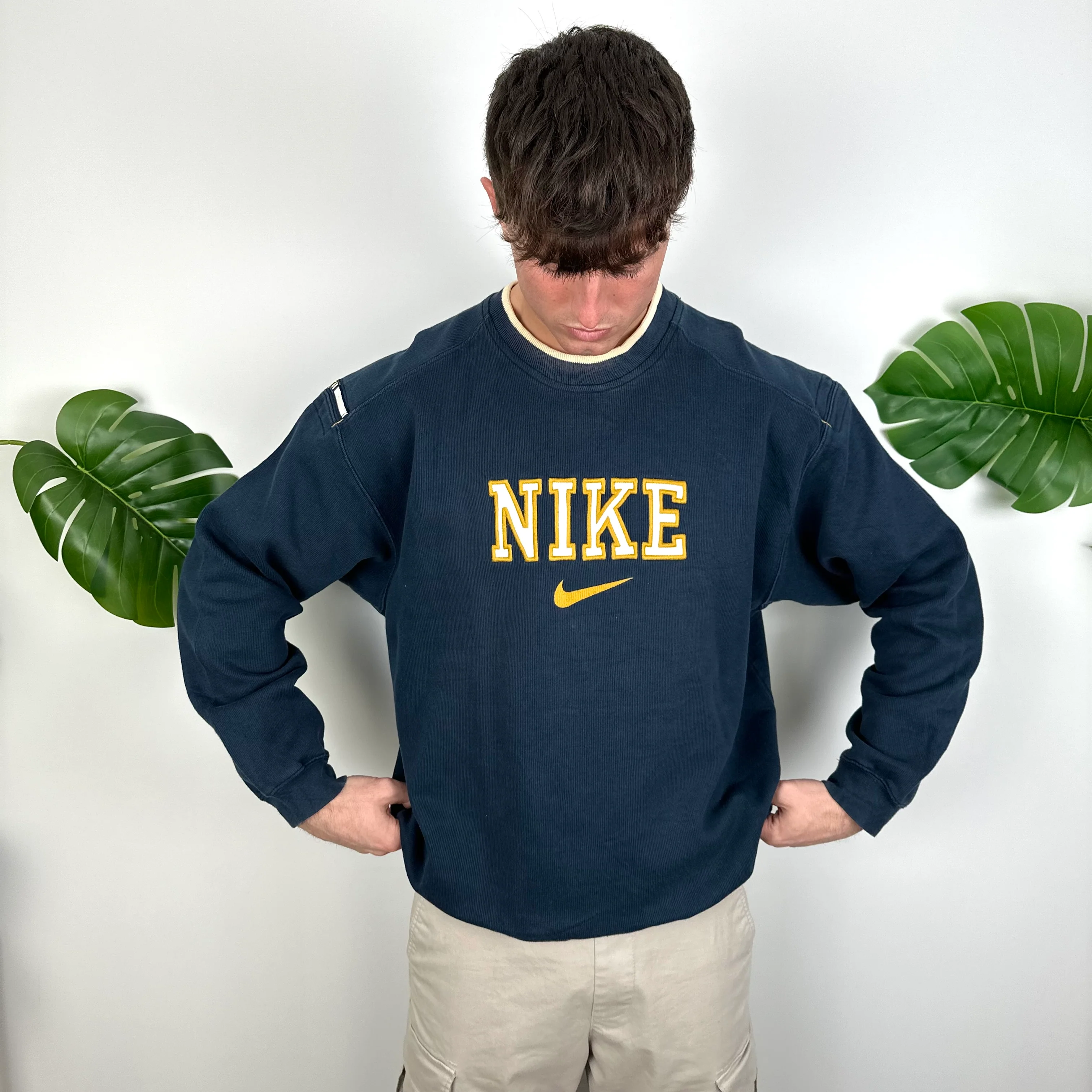Nike Navy Embroidered Spell Out Sweatshirt (L) - Image 2