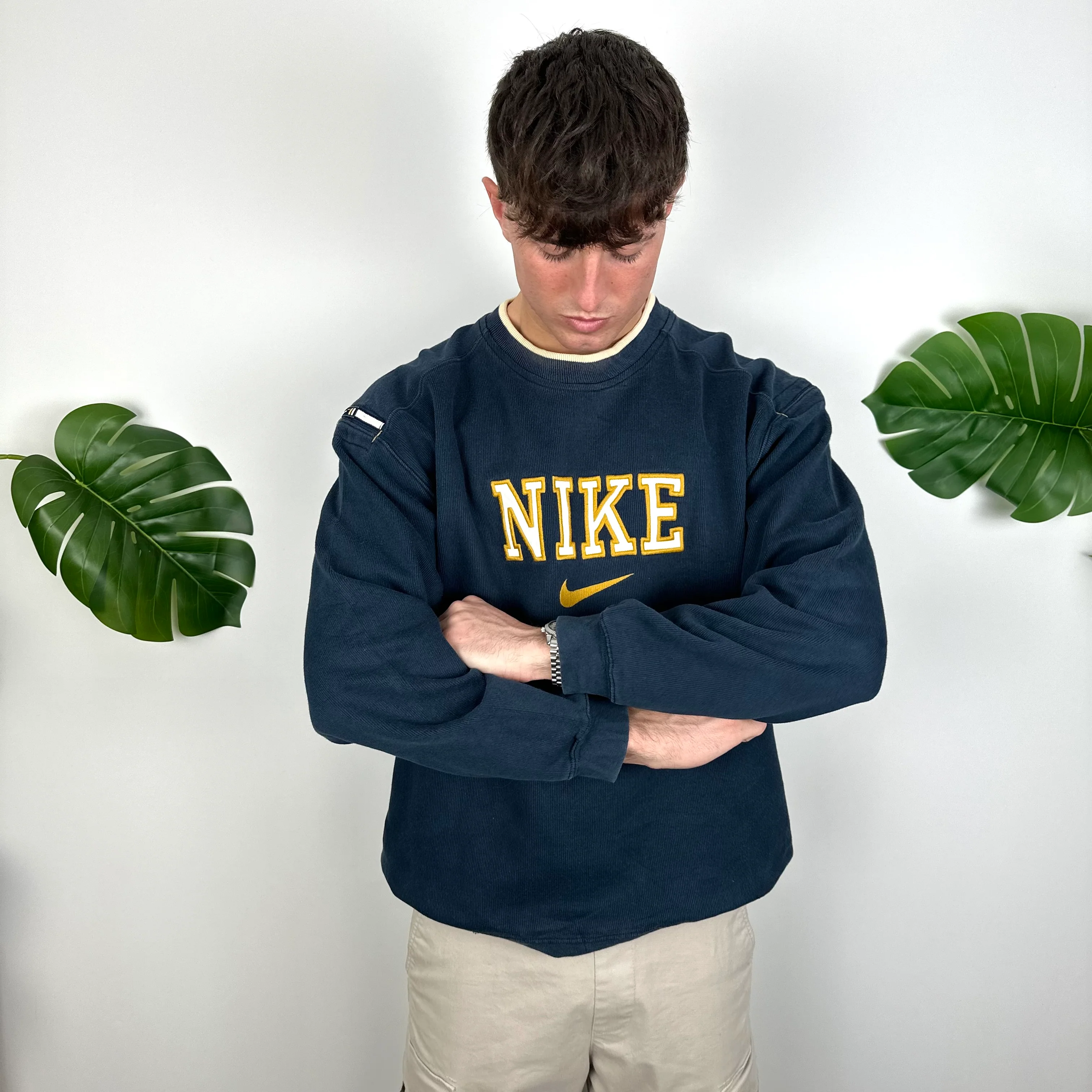 Nike Navy Embroidered Spell Out Sweatshirt (L) - Image 3