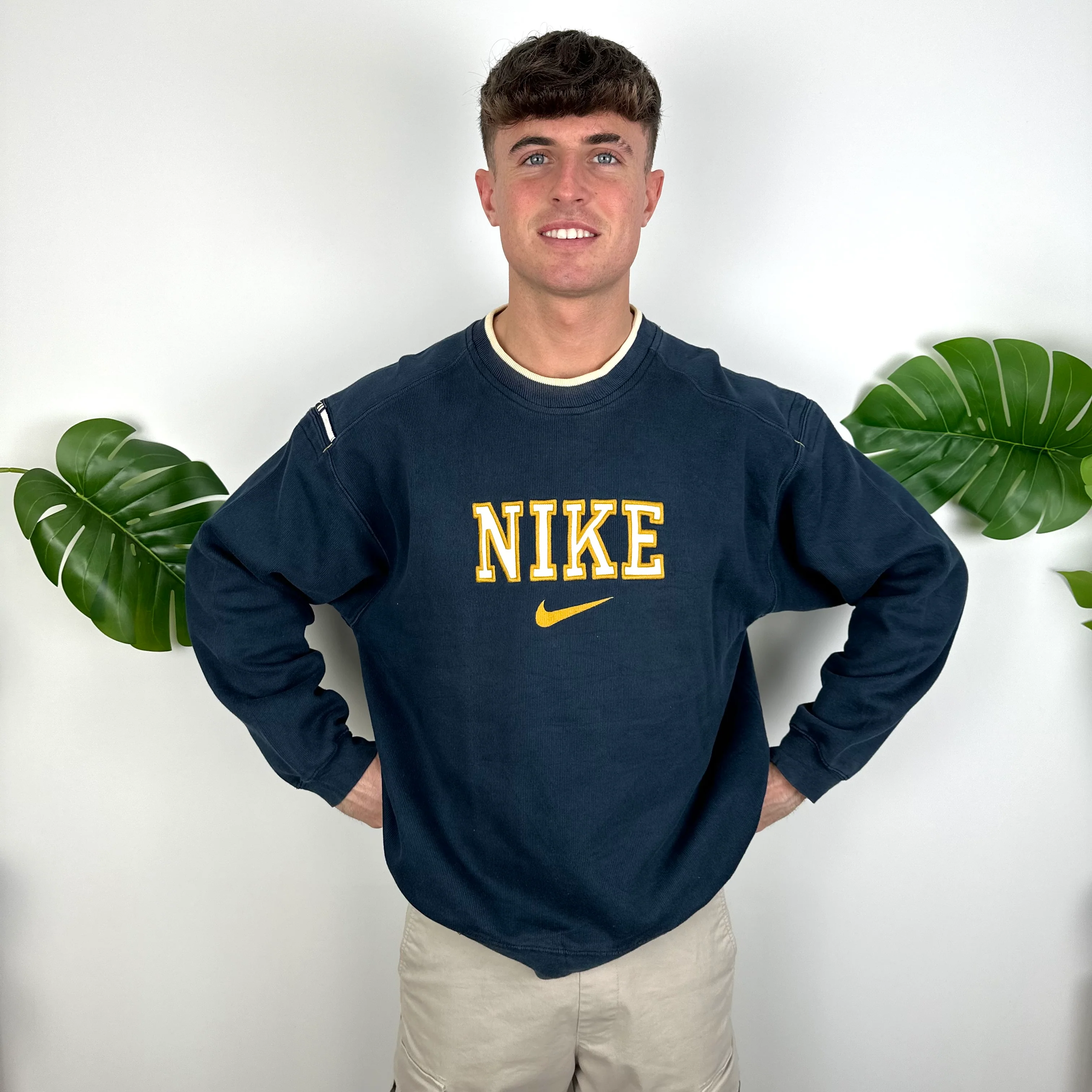Nike Navy Embroidered Spell Out Sweatshirt (L) - Image 4