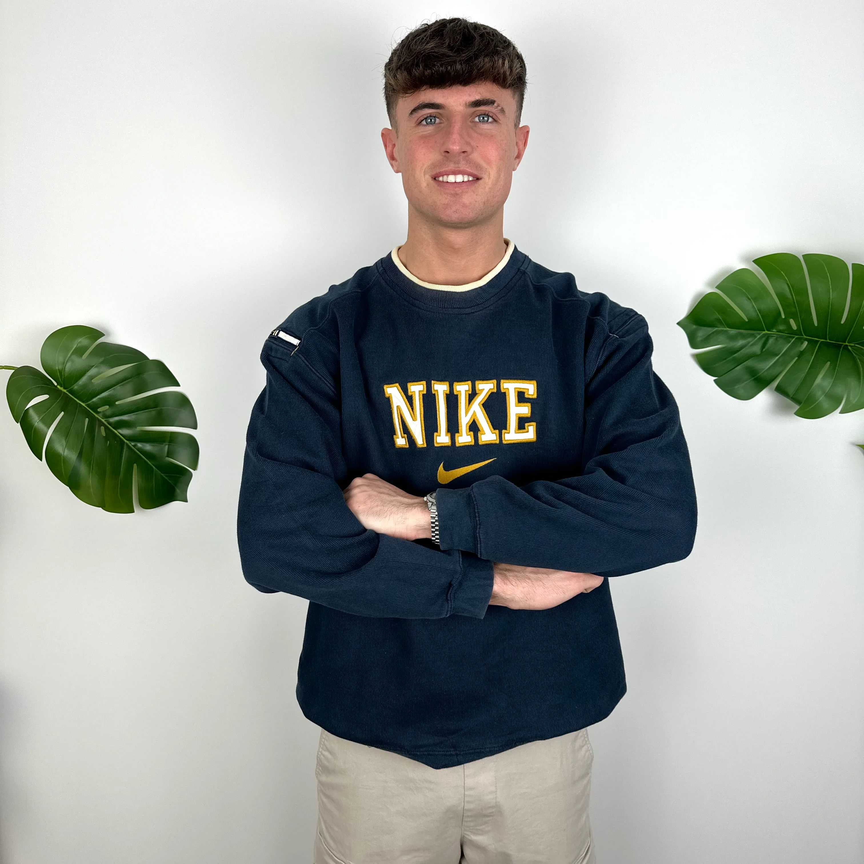 Nike Navy Embroidered Spell Out Sweatshirt (L) - Image 5